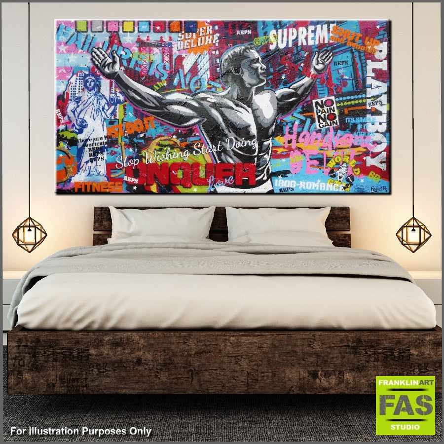 Be Inspired! Urban Pop Arnold Schwarzenegger (SOLD)-urban pop-[Franko_Artist]-[Australian_artist]-[Gold_Coast]-[Brisbane]-[modern]-[contemporary]-[original]-[Large_artwork]-[The_Block]-[Dream_Homes]-[ideas]-[Grand_Designs]-[Art_Lover]-Franklin Art Studio