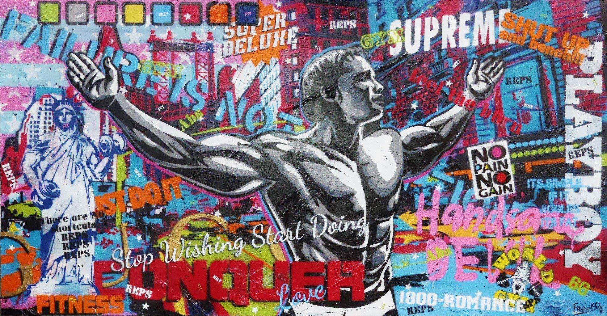 Be Inspired! Urban Pop Arnold Schwarzenegger (SOLD)-urban pop-[Franko_Artist]-[Australian_artist]-[Gold_Coast]-[Brisbane]-[modern]-[contemporary]-[original]-[Large_artwork]-Franklin Art Studio