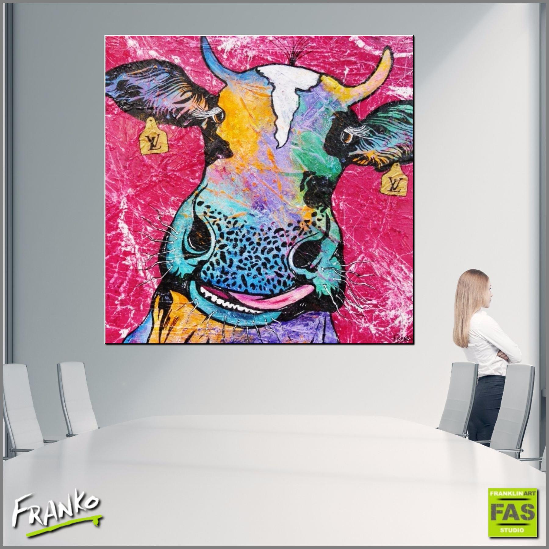 Be Inspired! Urban Pop Art Cow (SOLD)-Animals-[Franko_Artist]-[Australian_artist]-[Gold_Coast]-[Brisbane]-[modern]-[contemporary]-[original]-[Large_artwork]-[The_Block]-[Dream_Homes]-[ideas]-[Grand_Designs]-[Art_Lover]-Franklin Art Studio