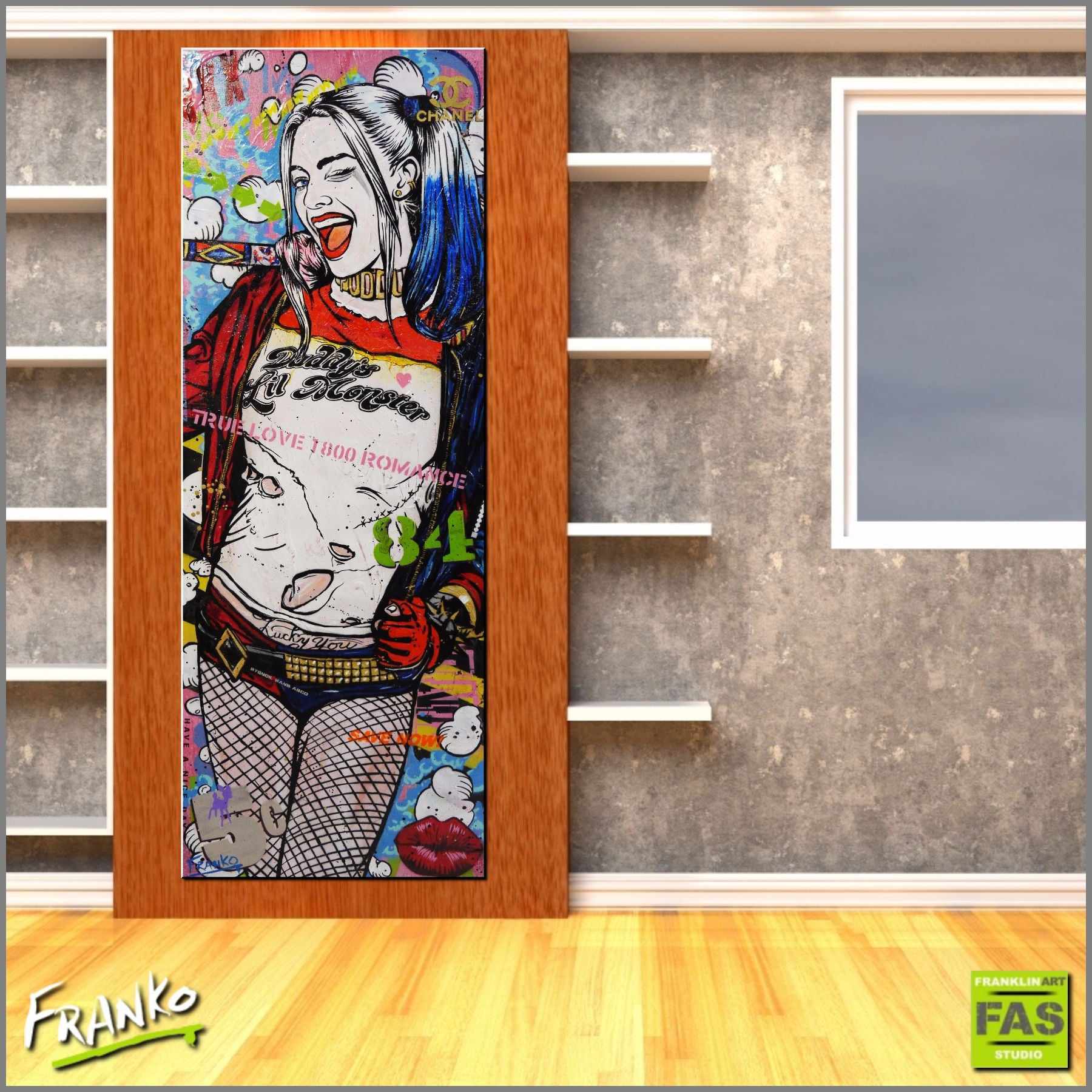 Be Inspired! Urban Pop Art Harley Quinn Suicide Squad (SOLD)-urban pop-[Franko_Artist]-[Australian_artist]-[Gold_Coast]-[Brisbane]-[modern]-[contemporary]-[original]-[Large_artwork]-[The_Block]-[Dream_Homes]-[ideas]-[Grand_Designs]-[Art_Lover]-Franklin Art Studio