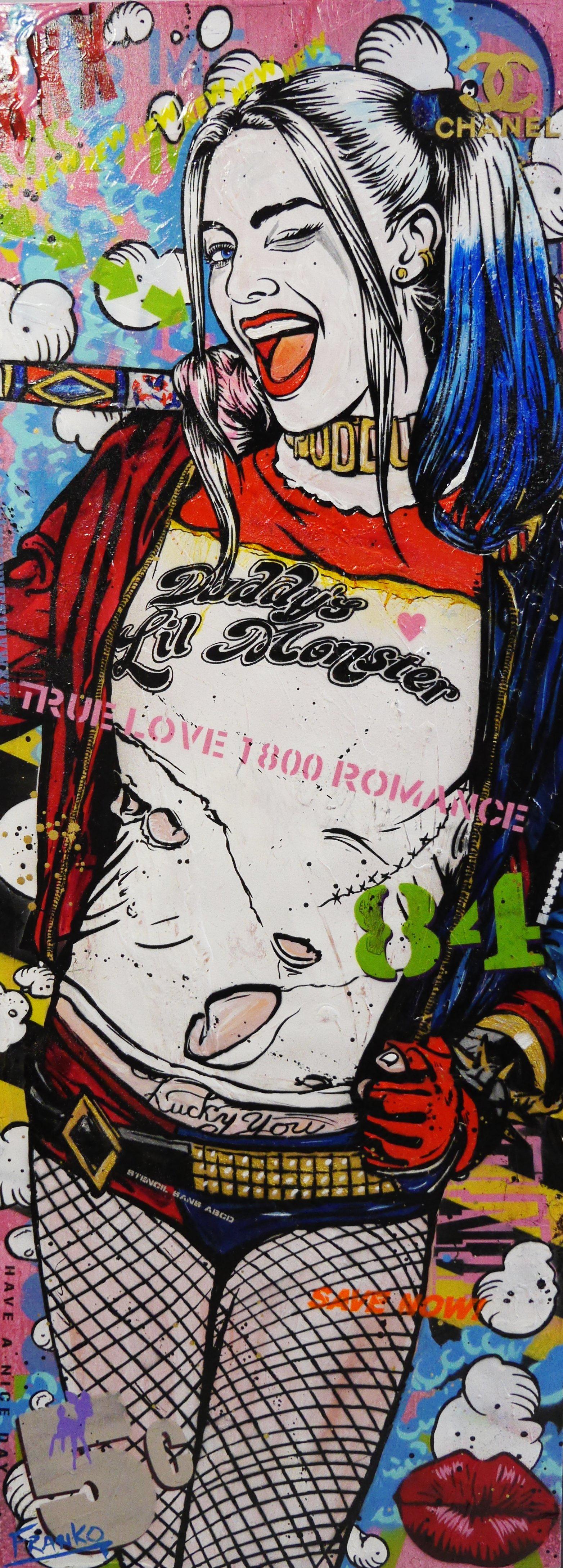 Be Inspired! Urban Pop Art Harley Quinn Suicide Squad (SOLD)-urban pop-[Franko_Artist]-[Australian_artist]-[Gold_Coast]-[Brisbane]-[modern]-[contemporary]-[original]-[Large_artwork]-Franklin Art Studio