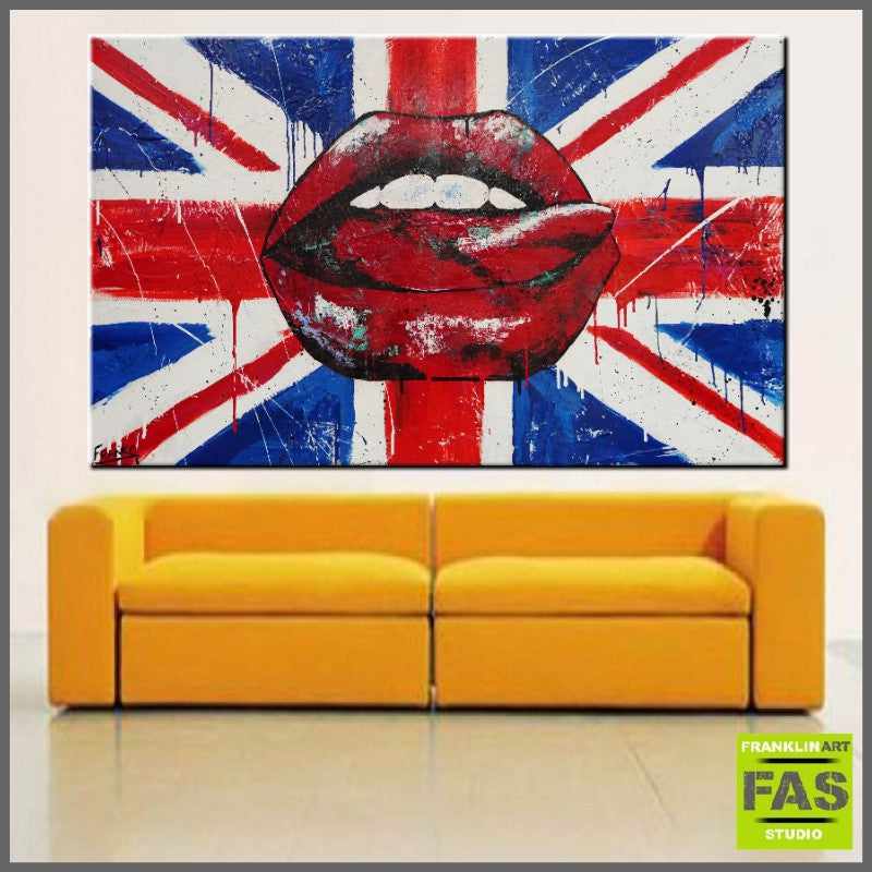 Be Inspired! Urban Pop British Lips Tongue (SOLD)-urban pop-[Franko_Artist]-[Australian_artist]-[Gold_Coast]-[Brisbane]-[modern]-[contemporary]-[original]-[Large_artwork]-[The_Block]-[Dream_Homes]-[ideas]-[Grand_Designs]-[Art_Lover]-Franklin Art Studio