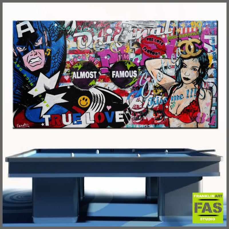 Be Inspired! Urban Pop Captain America (SOLD)-urban pop-[Franko_Artist]-[Australian_artist]-[Gold_Coast]-[Brisbane]-[modern]-[contemporary]-[original]-[Large_artwork]-[The_Block]-[Dream_Homes]-[ideas]-[Grand_Designs]-[Art_Lover]-Franklin Art Studio