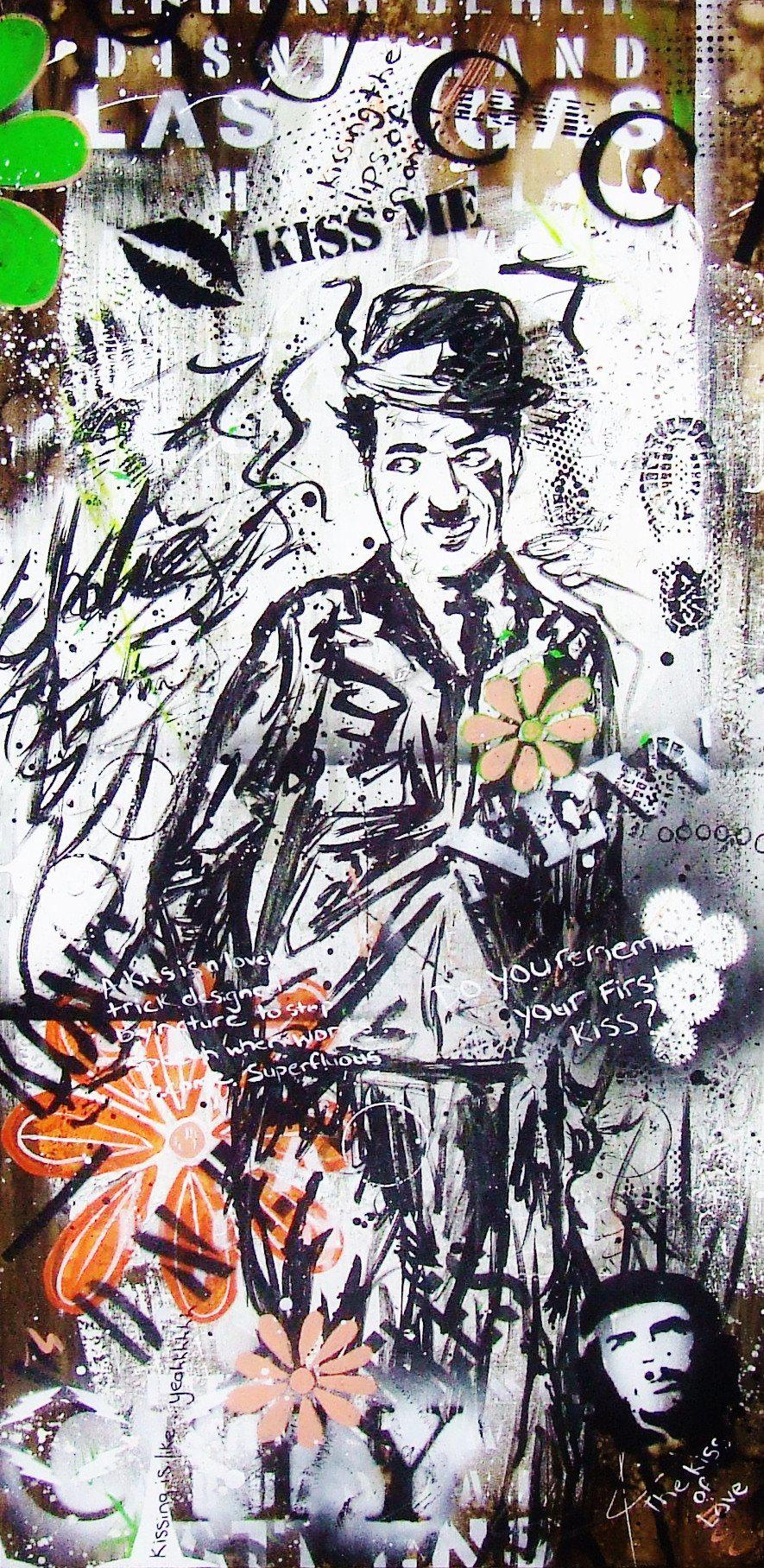 Be Inspired! Urban Pop Charlie Chaplin Brown (SOLD)-urban pop-[Franko_Artist]-[Australian_artist]-[Gold_Coast]-[Brisbane]-[modern]-[contemporary]-[original]-[Large_artwork]-Franklin Art Studio