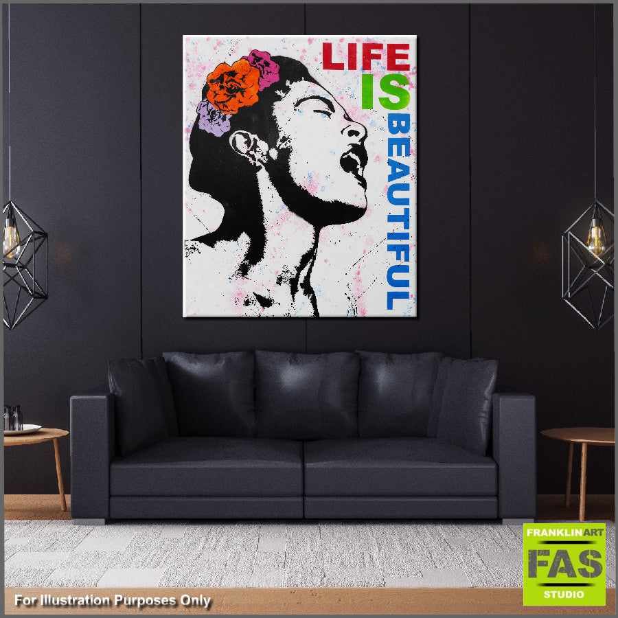 Be Inspired! Urban Pop Life is Beautiful Billy Holiday (SOLD)-urban pop-[Franko_Artist]-[Australian_artist]-[Gold_Coast]-[Brisbane]-[modern]-[contemporary]-[original]-[Large_artwork]-[The_Block]-[Dream_Homes]-[ideas]-[Grand_Designs]-[Art_Lover]-Franklin Art Studio