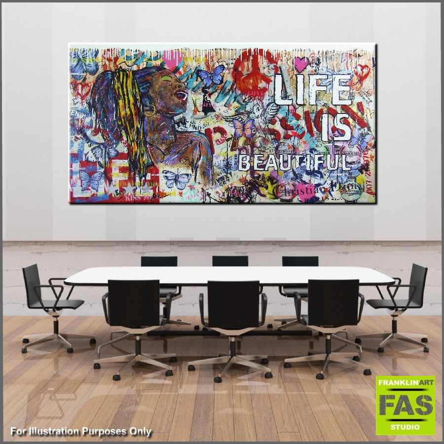 Be Inspired! Urban Pop Life is Beautiful (SOLD)-urban pop-[Franko_Artist]-[Australian_artist]-[Gold_Coast]-[Brisbane]-[modern]-[contemporary]-[original]-[Large_artwork]-[The_Block]-[Dream_Homes]-[ideas]-[Grand_Designs]-[Art_Lover]-Franklin Art Studio