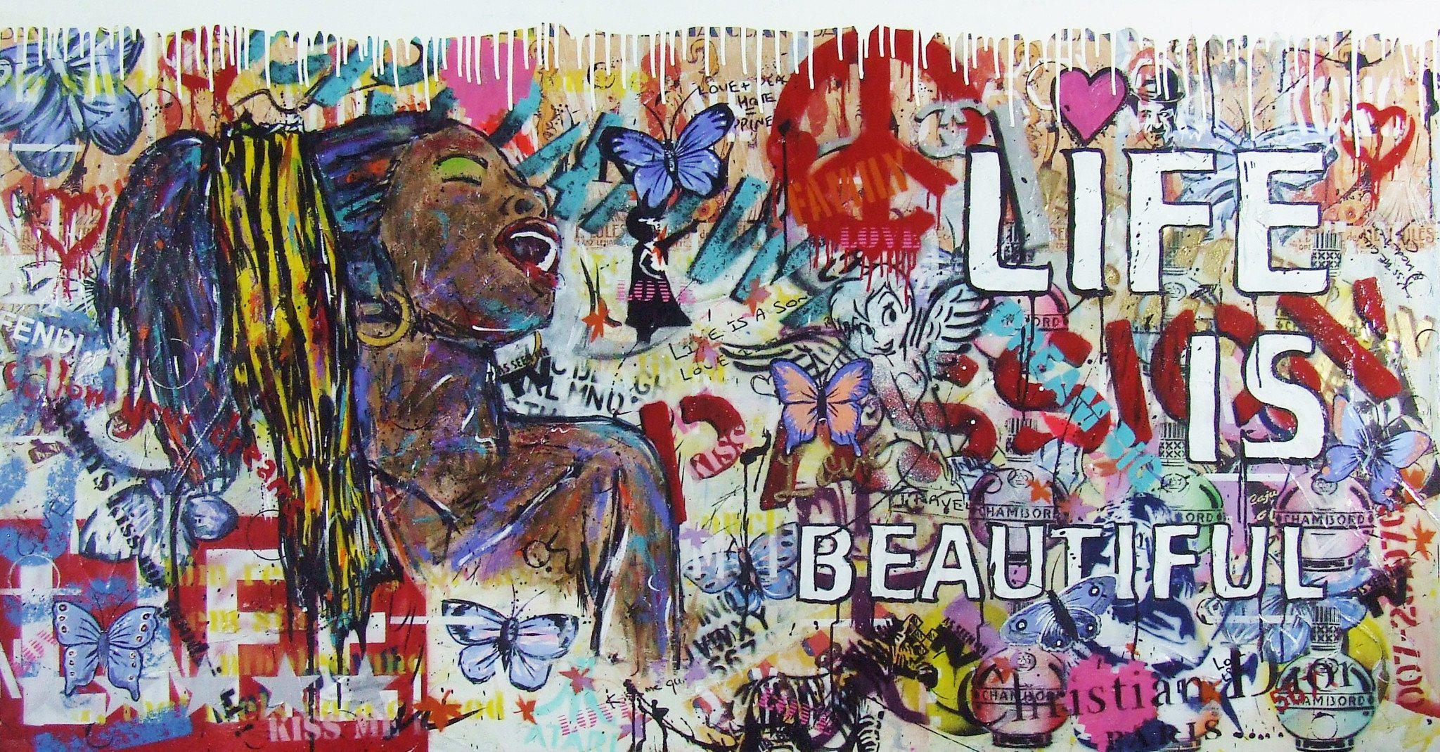 Be Inspired! Urban Pop Life is Beautiful (SOLD)-urban pop-[Franko_Artist]-[Australian_artist]-[Gold_Coast]-[Brisbane]-[modern]-[contemporary]-[original]-[Large_artwork]-Franklin Art Studio
