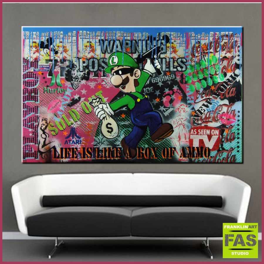 Be Inspired! Urban Pop Luigi Ammo (SOLD)-concrete-[Franko_Artist]-[Australian_artist]-[Gold_Coast]-[Brisbane]-[modern]-[contemporary]-[original]-[Large_artwork]-[The_Block]-[Dream_Homes]-[ideas]-[Grand_Designs]-[Art_Lover]-Franklin Art Studio