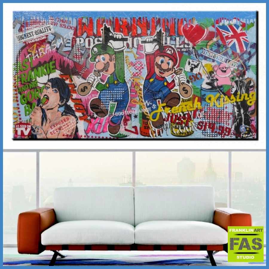 Be Inspired! Urban Pop Mario Brothers (SOLD)-urban pop-[Franko_Artist]-[Australian_artist]-[Gold_Coast]-[Brisbane]-[modern]-[contemporary]-[original]-[Large_artwork]-[The_Block]-[Dream_Homes]-[ideas]-[Grand_Designs]-[Art_Lover]-Franklin Art Studio
