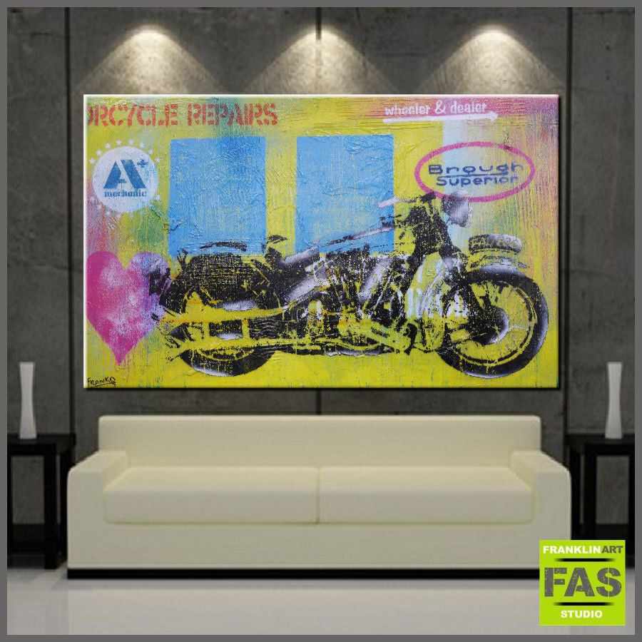 Be Inspired! Urban Pop Motorbike (SOLD)-urban pop-[Franko_Artist]-[Australian_artist]-[Gold_Coast]-[Brisbane]-[modern]-[contemporary]-[original]-[Large_artwork]-[The_Block]-[Dream_Homes]-[ideas]-[Grand_Designs]-[Art_Lover]-Franklin Art Studio