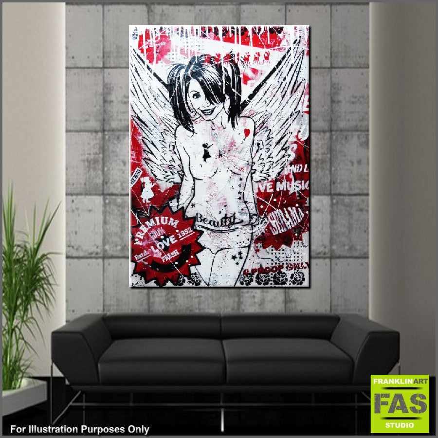 Be Inspired! Urban Pop Nude Cute Red Angel (SOLD)-urban pop-[Franko_Artist]-[Australian_artist]-[Gold_Coast]-[Brisbane]-[modern]-[contemporary]-[original]-[Large_artwork]-[The_Block]-[Dream_Homes]-[ideas]-[Grand_Designs]-[Art_Lover]-Franklin Art Studio