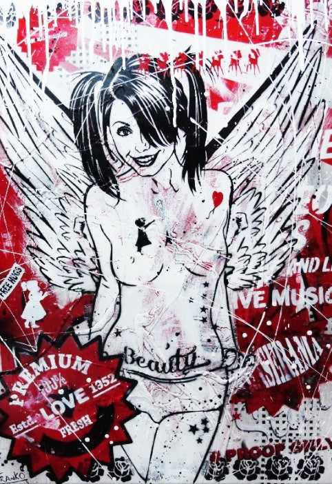 Be Inspired! Urban Pop Nude Cute Red Angel (SOLD)-urban pop-[Franko_Artist]-[Australian_artist]-[Gold_Coast]-[Brisbane]-[modern]-[contemporary]-[original]-[Large_artwork]-Franklin Art Studio