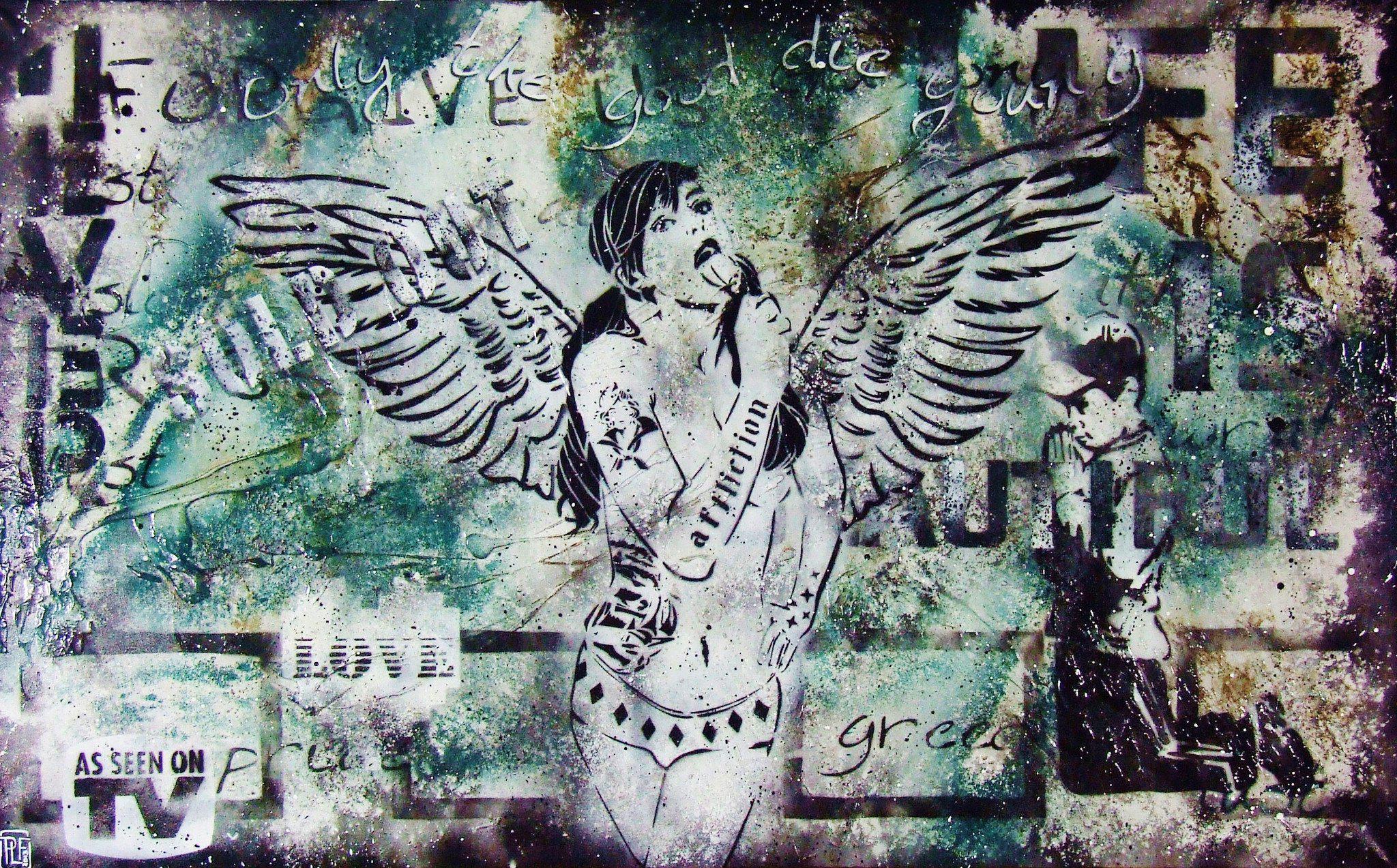 Be Inspired! Urban Pop Nude Green Lollipop Angel (SOLD)-urban pop-[Franko_Artist]-[Australian_artist]-[Gold_Coast]-[Brisbane]-[modern]-[contemporary]-[original]-[Large_artwork]-Franklin Art Studio