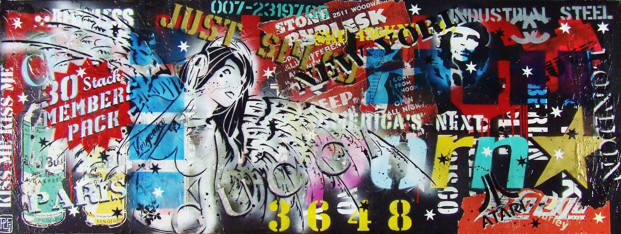 Be Inspired! Urban Pop Nude Headphone Angel (SOLD)-urban pop-[Franko_Artist]-[Australian_artist]-[Gold_Coast]-[Brisbane]-[modern]-[contemporary]-[original]-[Large_artwork]-Franklin Art Studio