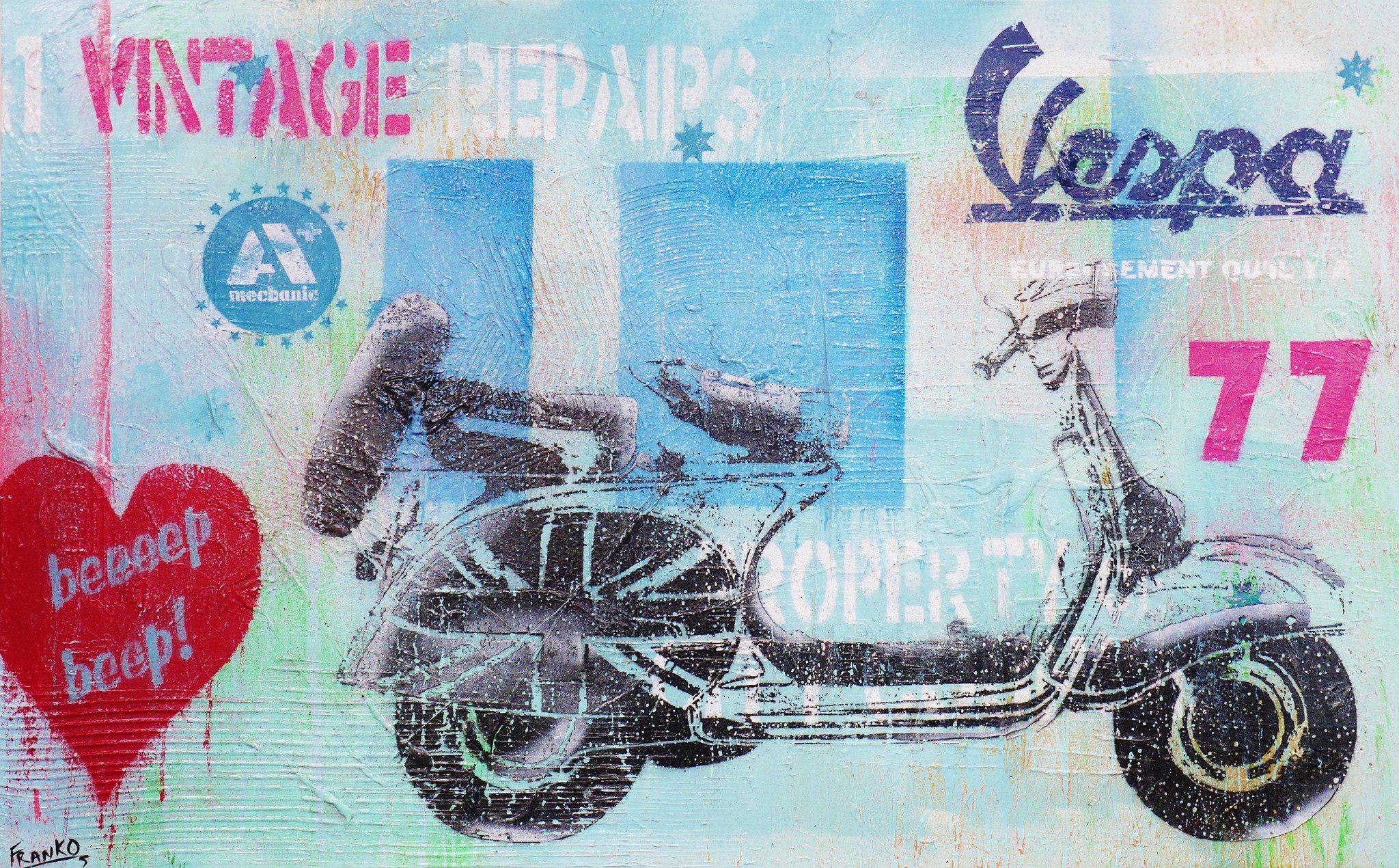 Be Inspired! Urban Pop Scooter (SOLD)-urban pop-[Franko_Artist]-[Australian_artist]-[Gold_Coast]-[Brisbane]-[modern]-[contemporary]-[original]-[Large_artwork]-Franklin Art Studio
