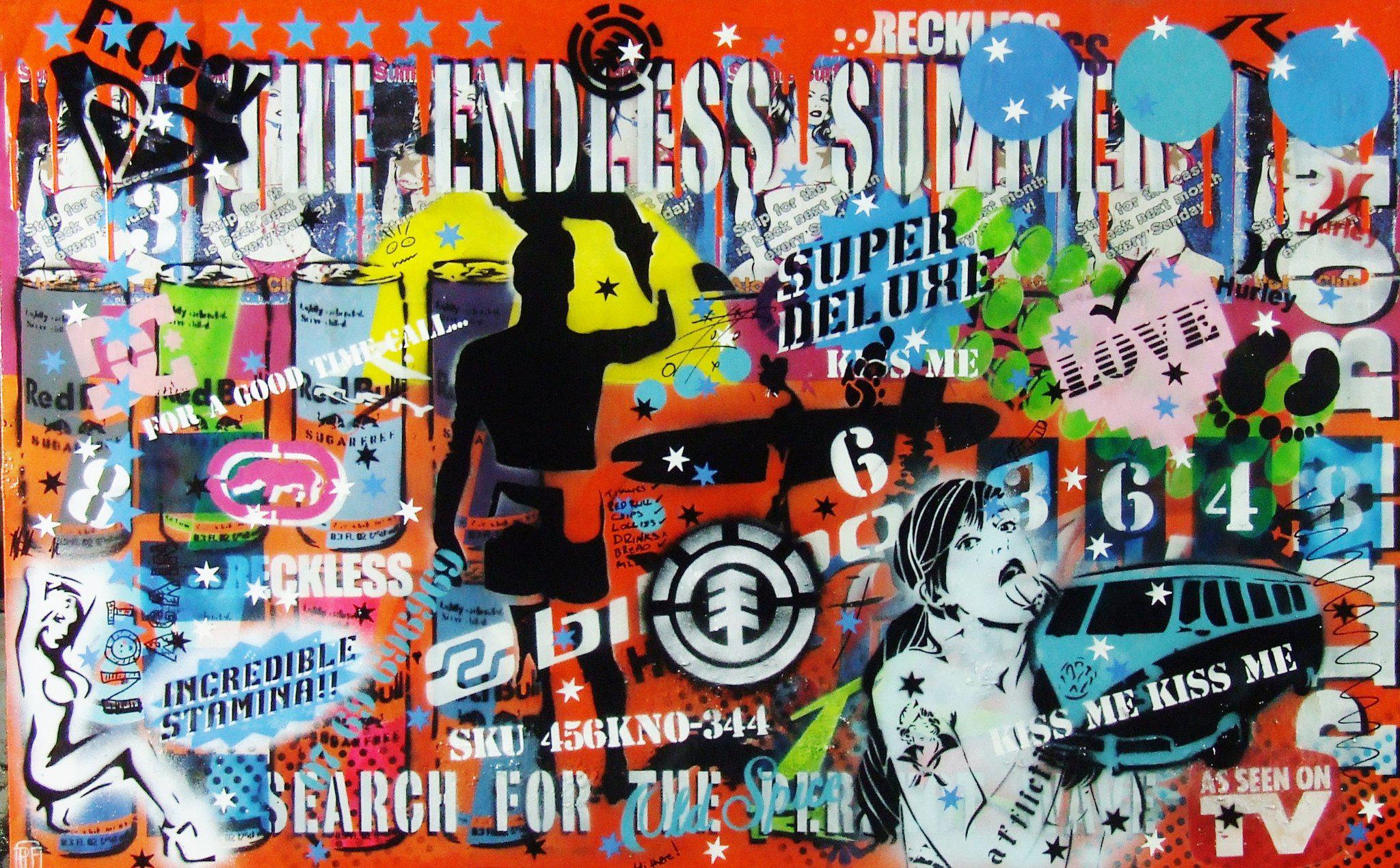 Be Inspired! Urban Pop Surfer (SOLD)-urban pop-[Franko_Artist]-[Australian_artist]-[Gold_Coast]-[Brisbane]-[modern]-[contemporary]-[original]-[Large_artwork]-Franklin Art Studio