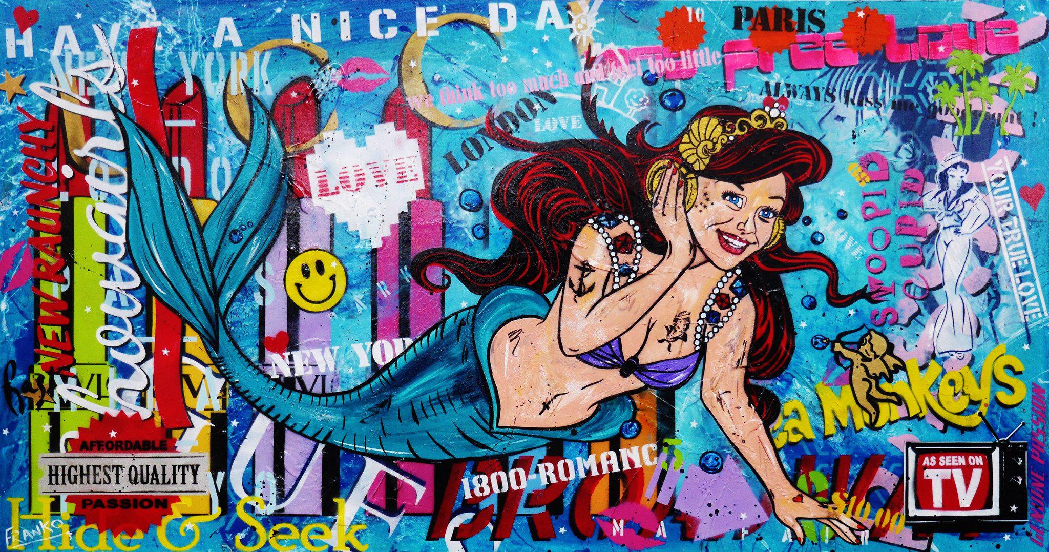 Be Inspired! Urban Pop The Little Mermaid (SOLD)-urban pop-[Franko_Artist]-[Australian_artist]-[Gold_Coast]-[Brisbane]-[modern]-[contemporary]-[original]-[Large_artwork]-Franklin Art Studio