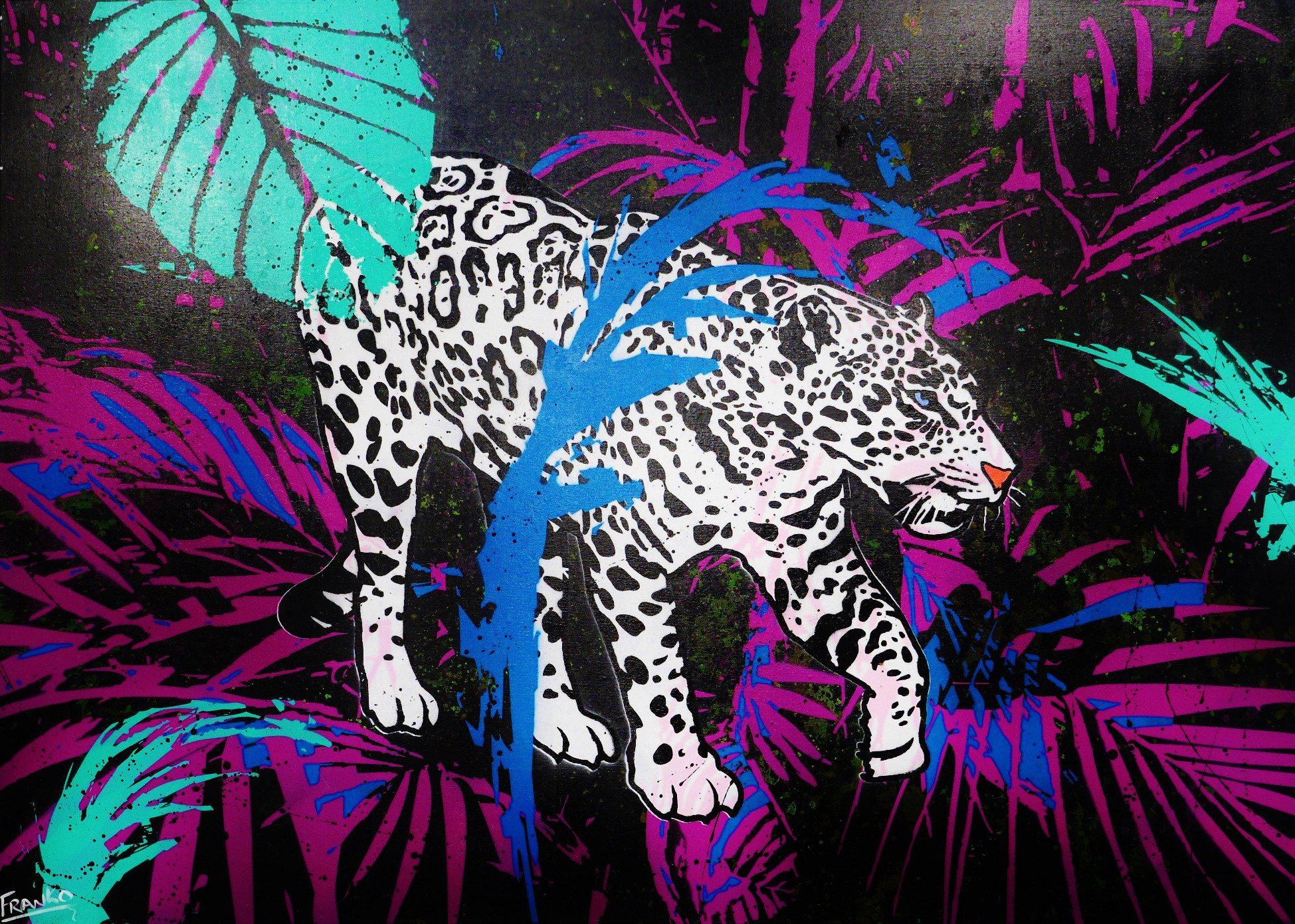 Be Inspired! Urban Pop White Leopard (SOLD)-urban pop-[Franko_Artist]-[Australian_artist]-[Gold_Coast]-[Brisbane]-[modern]-[contemporary]-[original]-[Large_artwork]-Franklin Art Studio