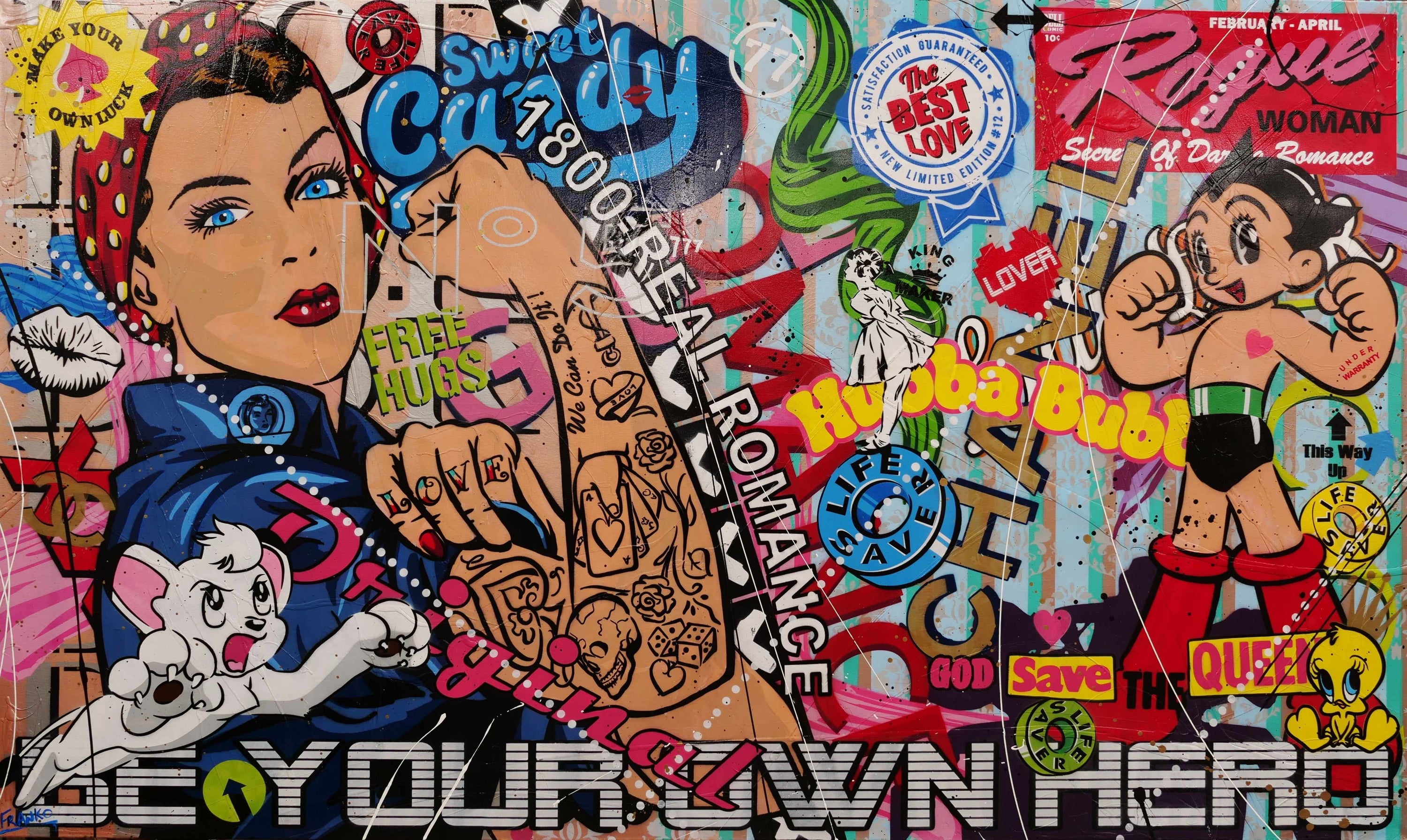 Be Your Own Hero - Rosie 250cm x 150cm Rosie The Riveter Textured Urban Pop Art Painting (SOLD)-Urban Pop Art-[Franko_Artist]-[Australian_artist]-[Gold_Coast]-[Brisbane]-[modern]-[contemporary]-[original]-[Large_artwork]-Franklin Art Studio