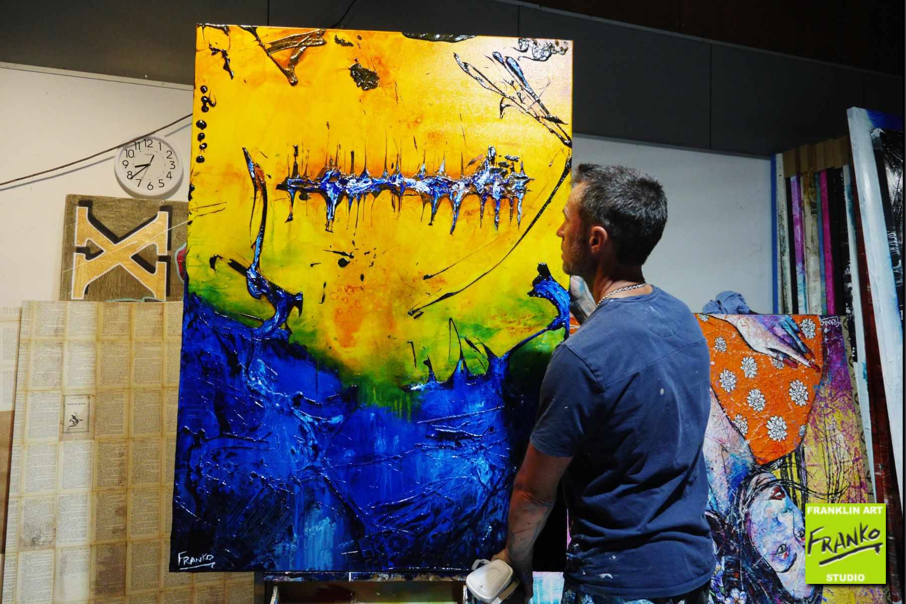Beached Again 140cm x 100cm Sienna Blue Textured Abstract Painting (SOLD)-Abstract-[Franko_Artist]-[The_Block]-[Dream_Homes]-[ideas]- [Grand_Designs]-Franklin Art Studio
