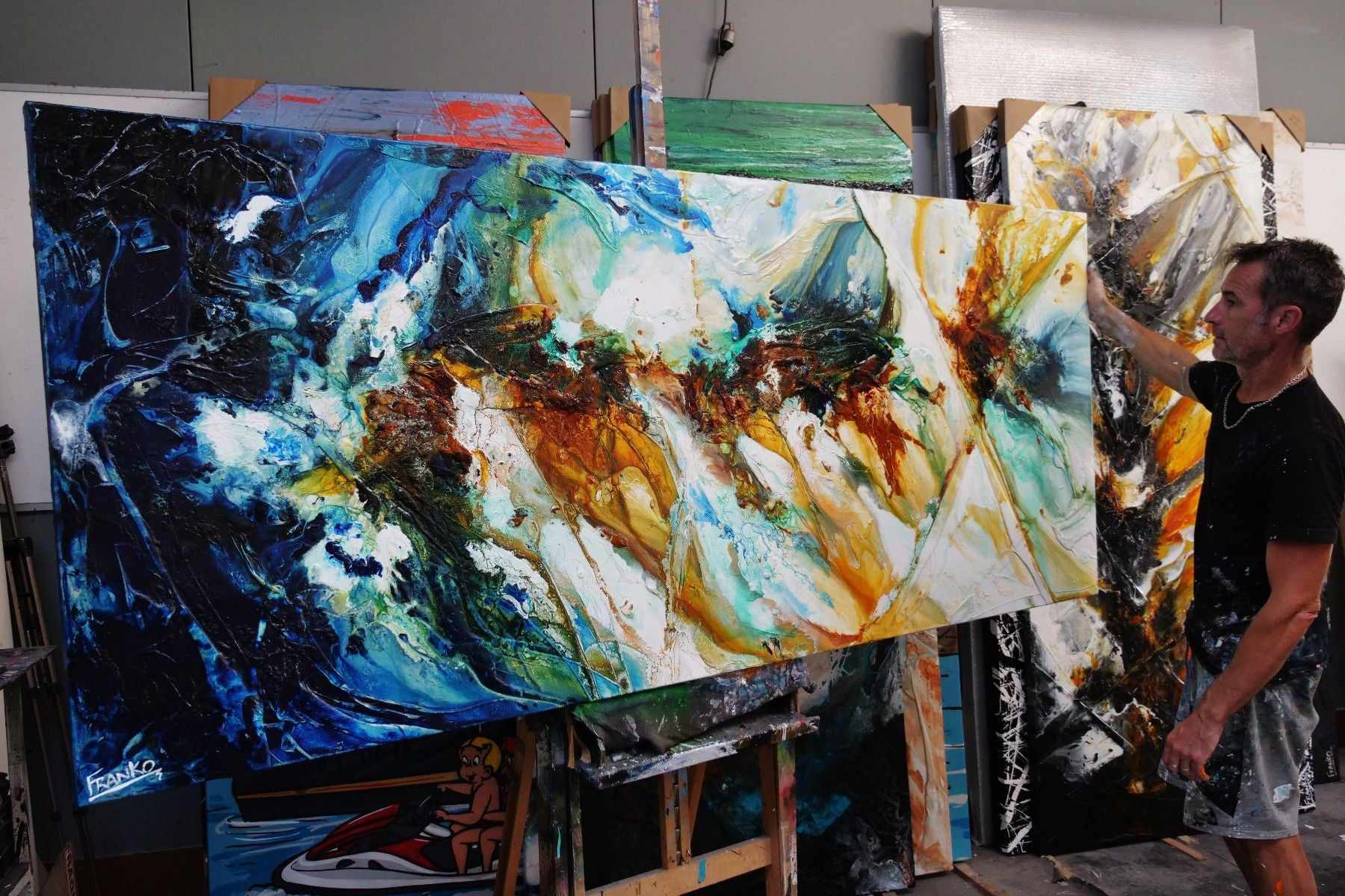 Beaches 240cm x 100cm Sienna Green Textured Abstract Painting (SOLD)-Abstract-[Franko_Artist]-[The_Block]-[Dream_Homes]-[ideas]- [Grand_Designs]-Franklin Art Studio