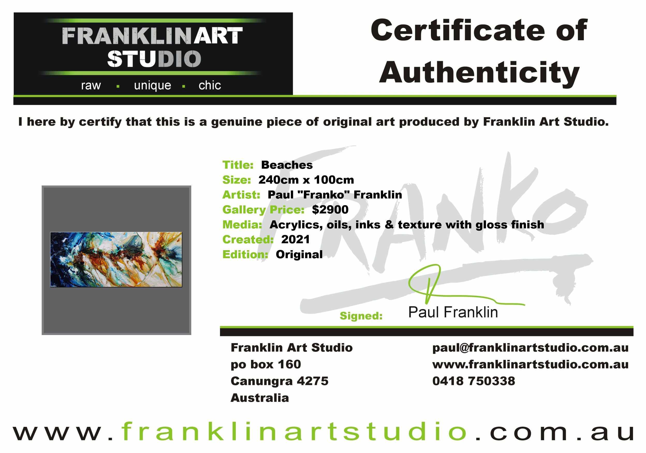 Beaches 240cm x 100cm Sienna Green Textured Abstract Painting (SOLD)-Abstract-[Franko_Artist]-[The_Block]-[Dream_Homes]-[ideas]-[Grand_Designs]-[Art_Lover]-Franklin Art Studio