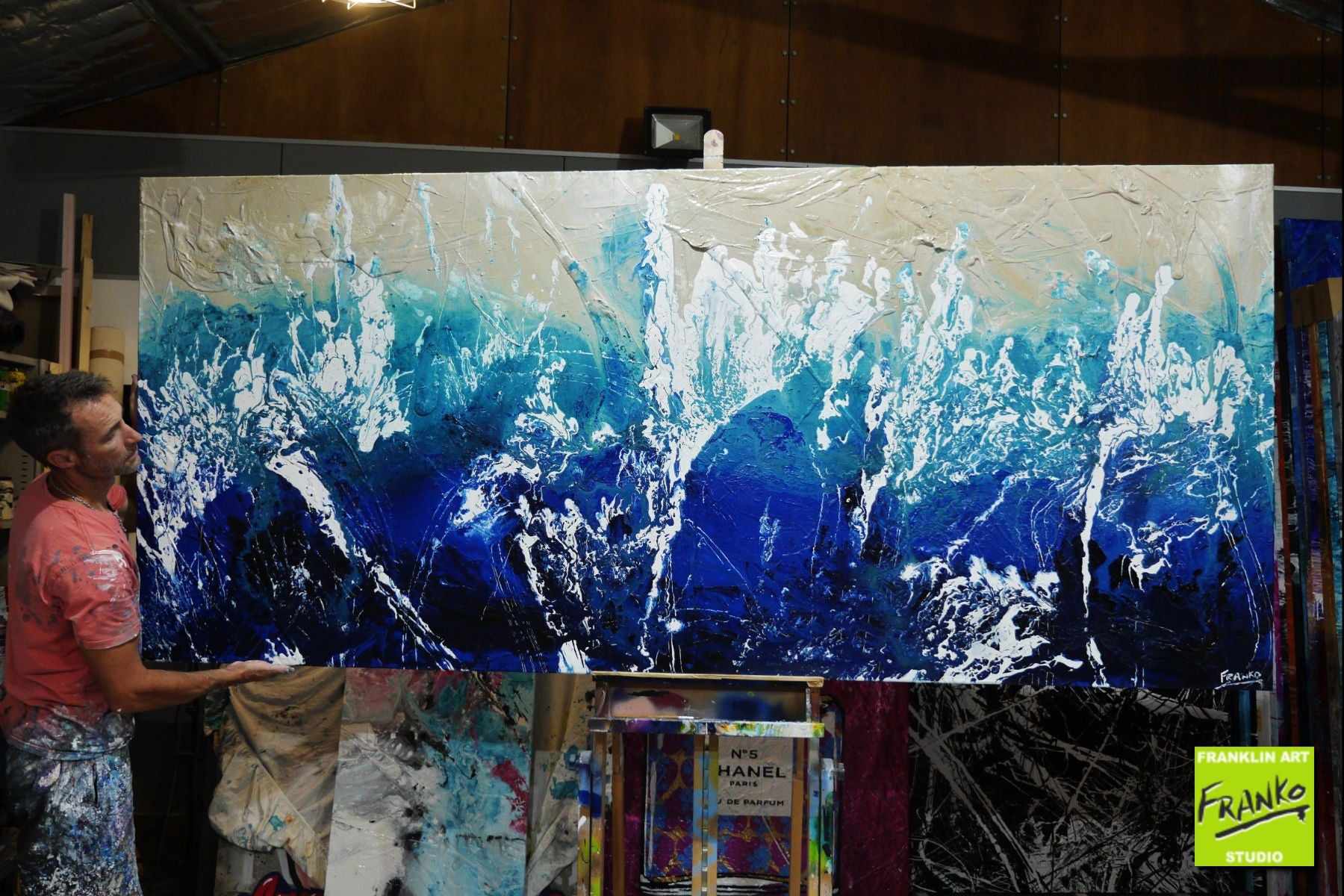 Beaches 270cm x 120cm Cream White Blue Textured Abstract Painting (SOLD)-Abstract-[Franko_Artist]-[The_Block]-[Dream_Homes]-[ideas]- [Grand_Designs]-Franklin Art Studio