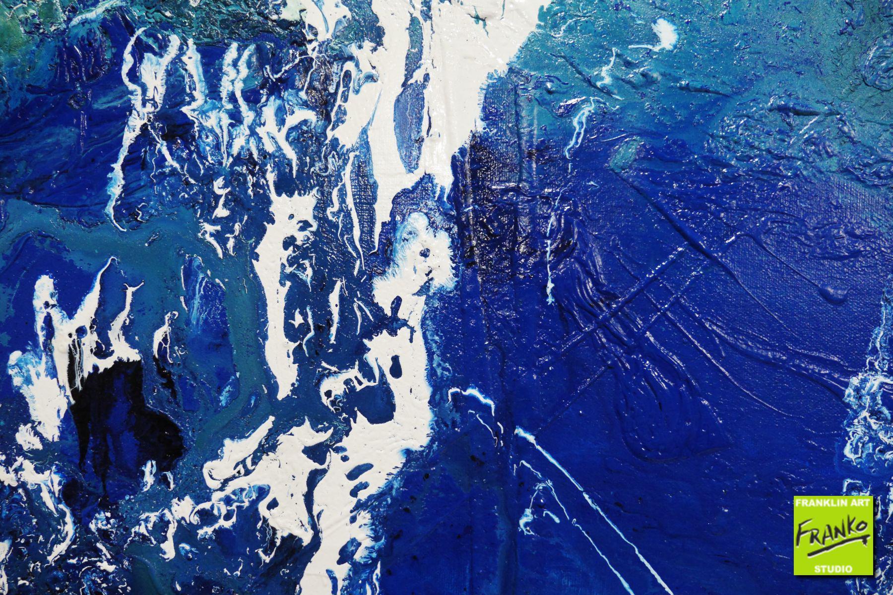 Beaches 270cm x 120cm Cream White Blue Textured Abstract Painting (SOLD)