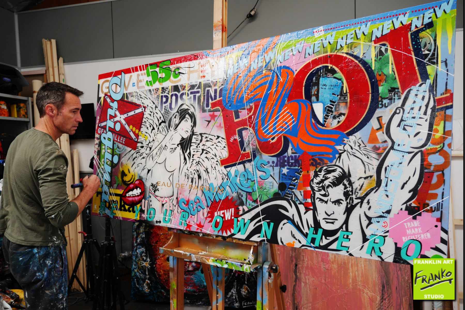 Beats Angel 190cm x 90cm Nude Angel Textured Urban Pop Art Painting (SOLD)-urban pop-[Franko_Artist]-[The_Block]-[Dream_Homes]-[ideas]-[Grand_Designs]-[Art_Lover]-Franklin Art Studio