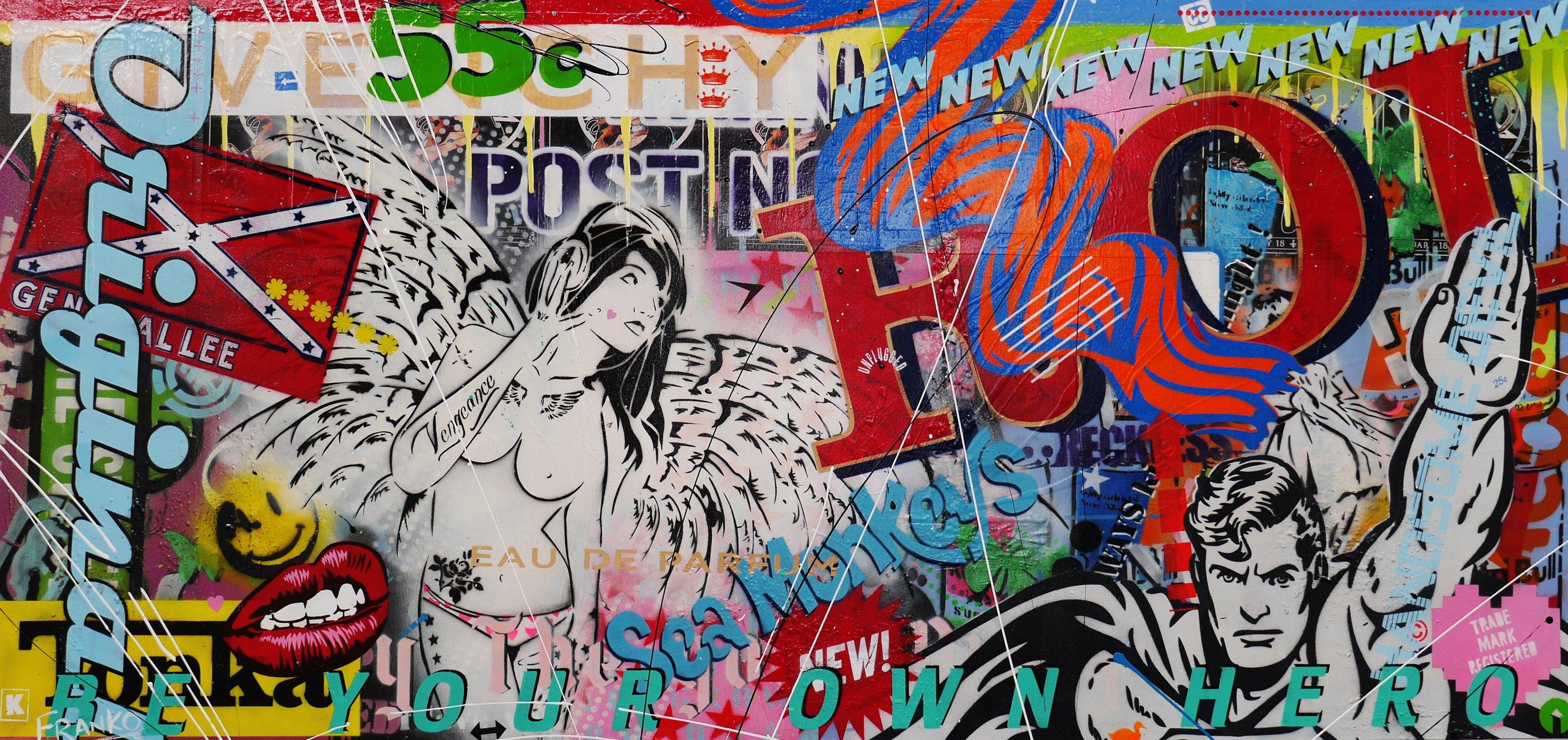 Beats Angel 190cm x 90cm Nude Angel Textured Urban Pop Art Painting (SOLD)-urban pop-[Franko_Artist]-[Australian_artist]-[Gold_Coast]-[Brisbane]-[modern]-[contemporary]-[original]-[Large_artwork]-Franklin Art Studio