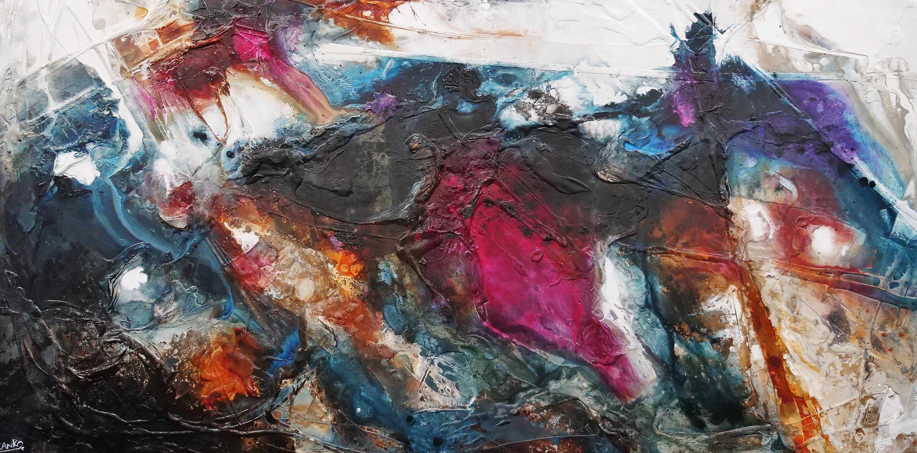 Beautiful Disaster 240cm x 120cm Black Navy Violet Textured Abstract Painting (SOLD)-Abstract-[Franko_Artist]-[Australian_artist]-[Gold_Coast]-[Brisbane]-[modern]-[contemporary]-[original]-[Large_artwork]-Franklin Art Studio