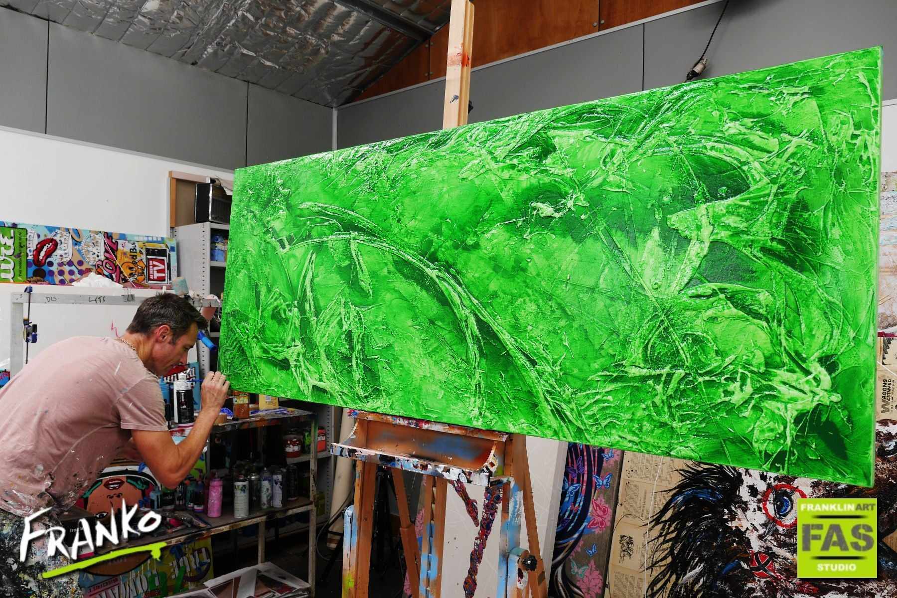 Being Green 200cm x 80cm Green Abstract Painting (SOLD)-Abstract-[Franko_Artist]-[The_Block]-[Dream_Homes]-[ideas]- [Grand_Designs]-Franklin Art Studio
