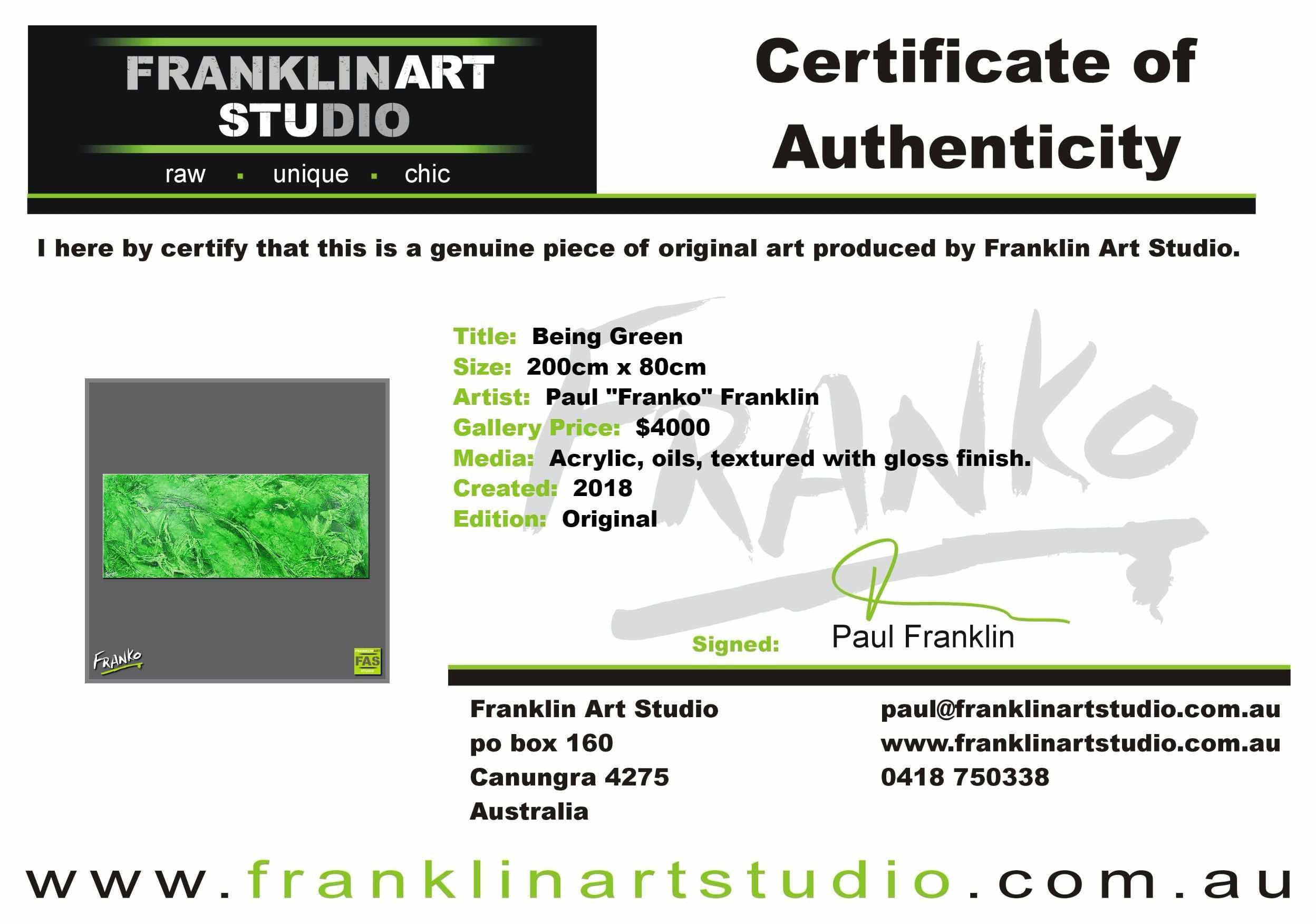 Being Green 200cm x 80cm Green Abstract Painting (SOLD)-Abstract-[Franko_Artist]-[The_Block]-[Dream_Homes]-[ideas]-[Grand_Designs]-[Art_Lover]-Franklin Art Studio