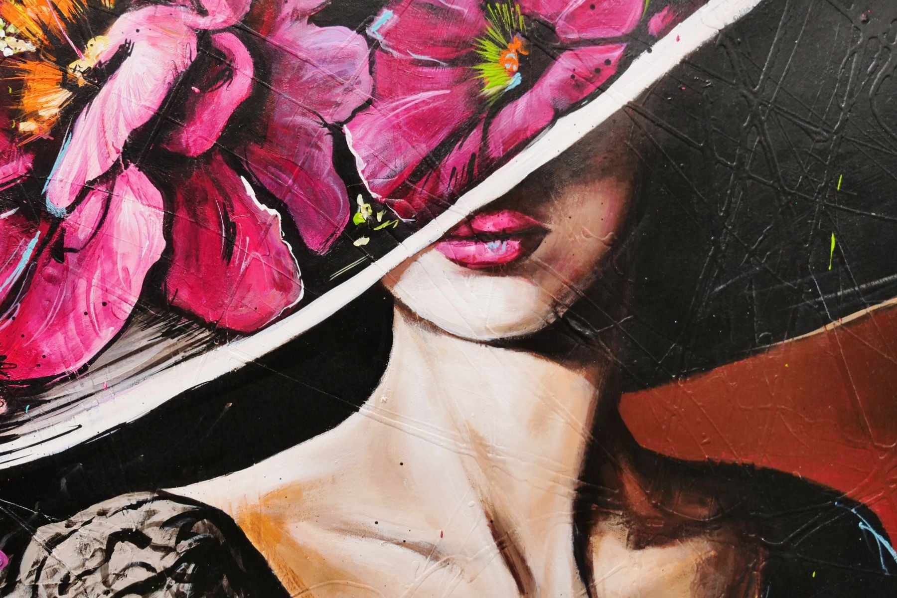 Bella 140cm x 180cm Flower Hat Abstract Elegance Textured Painting (SOLD)