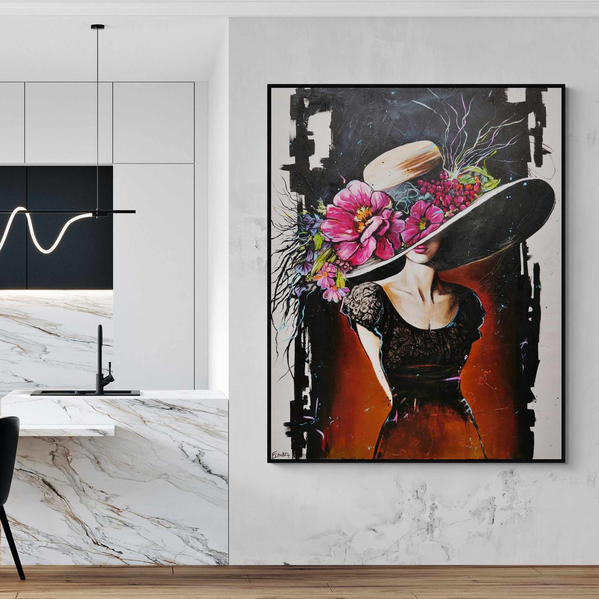 update alt-text with template Bella 140cm x 180cm Flower Hat Abstract Elegance Textured Painting (SOLD)-people-[Franko_Artist]-[The_Block]-[Dream_Homes]-[ideas]- [Grand_Designs]-Franklin Art Studio