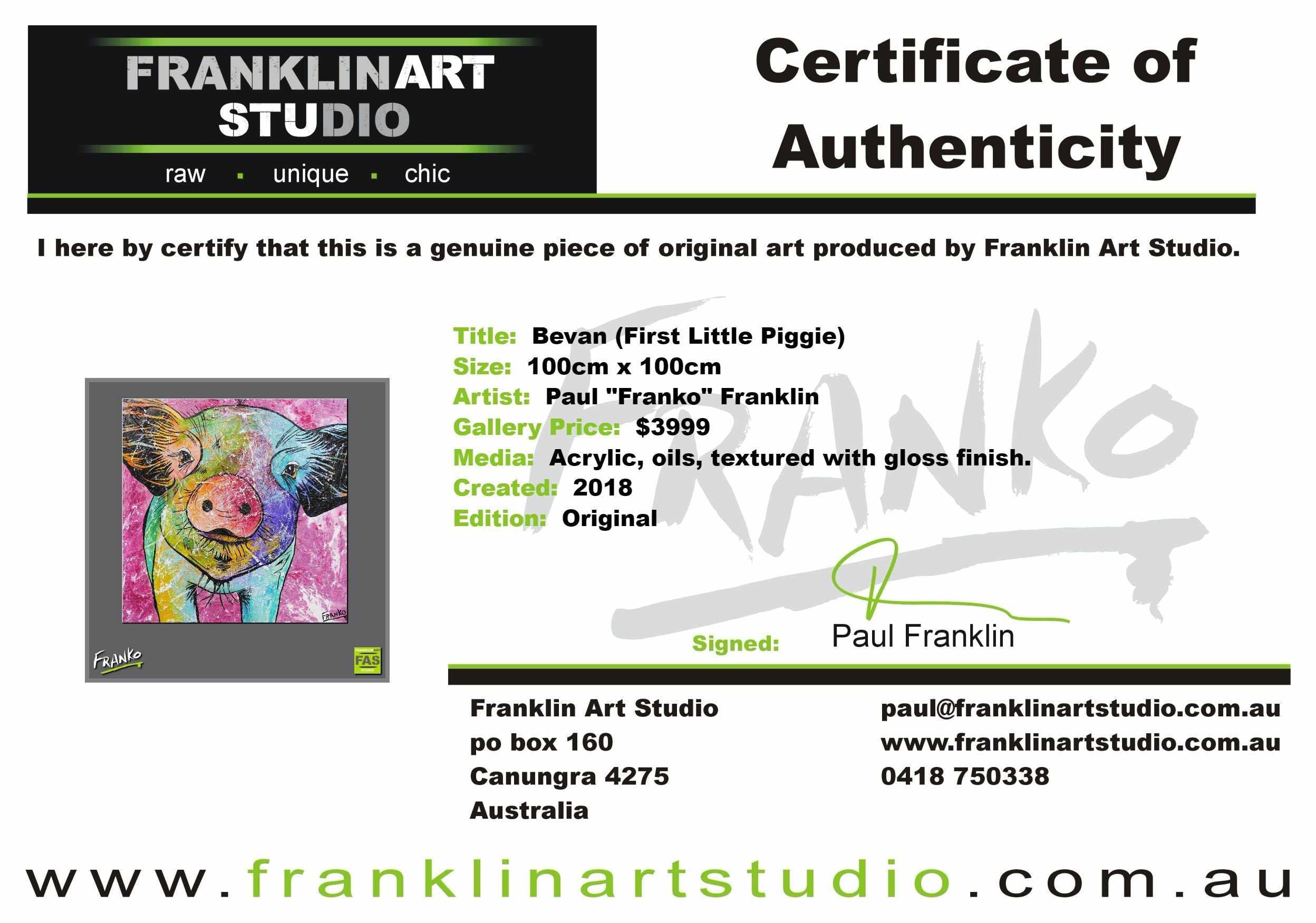 Bevan (First Little Piggie) 100cm x 100cm Pig Painting (SOLD)-urban pop-[Franko_Artist]-[The_Block]-[Dream_Homes]-[ideas]- [Grand_Designs]-Franklin Art Studio