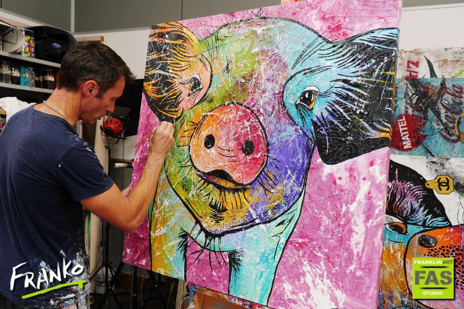 Bevan (First Little Piggie) 100cm x 100cm Pig Painting (SOLD)-urban pop-[Franko_Artist]-[The_Block]-[Dream_Homes]-[ideas]-[Grand_Designs]-[Art_Lover]-Franklin Art Studio