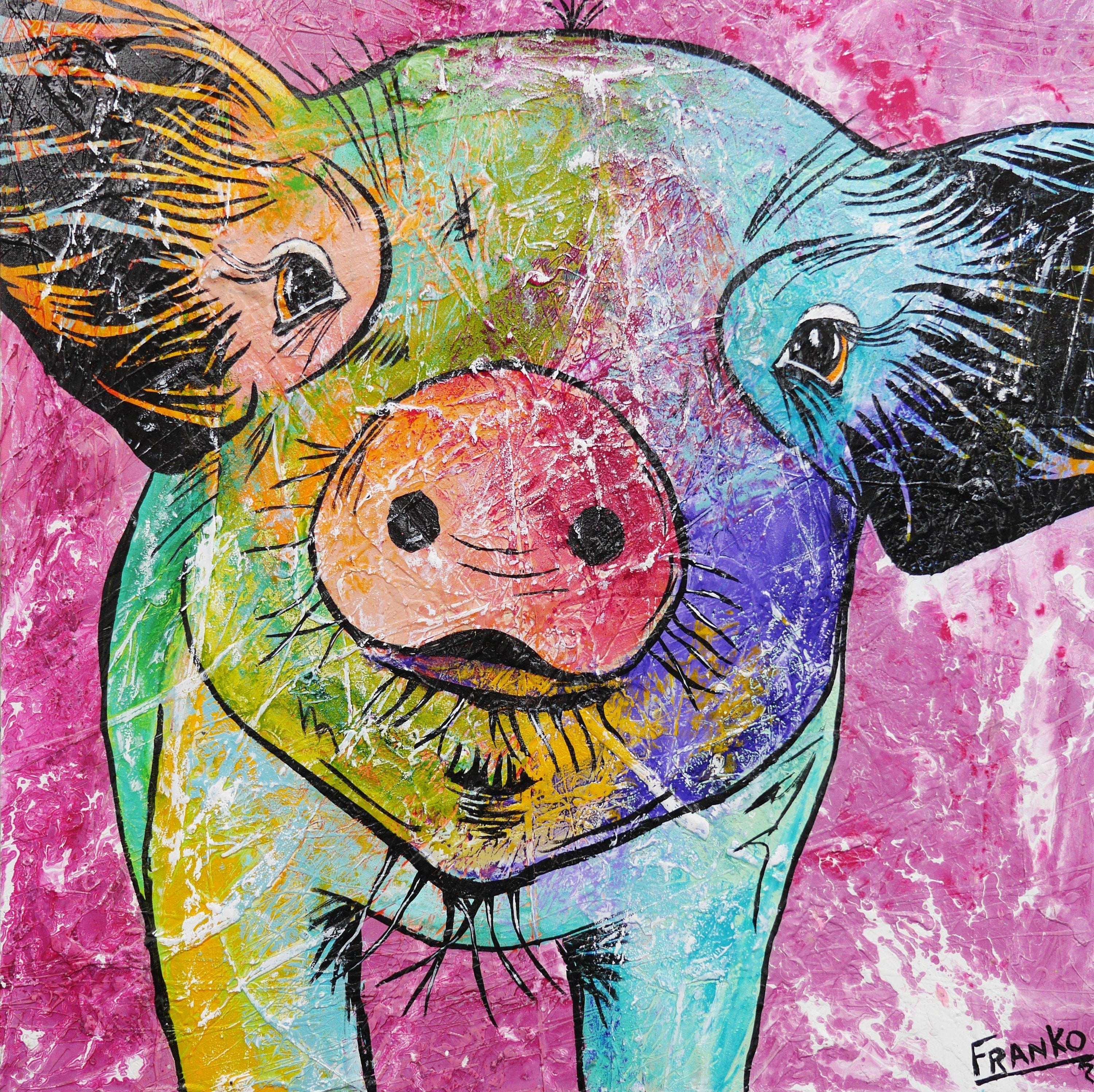Bevan (First Little Piggie) 100cm x 100cm Pig Painting (SOLD)-urban pop-[Franko_Artist]-[Australian_artist]-[Gold_Coast]-[Brisbane]-[modern]-[contemporary]-[original]-[Large_artwork]-Franklin Art Studio
