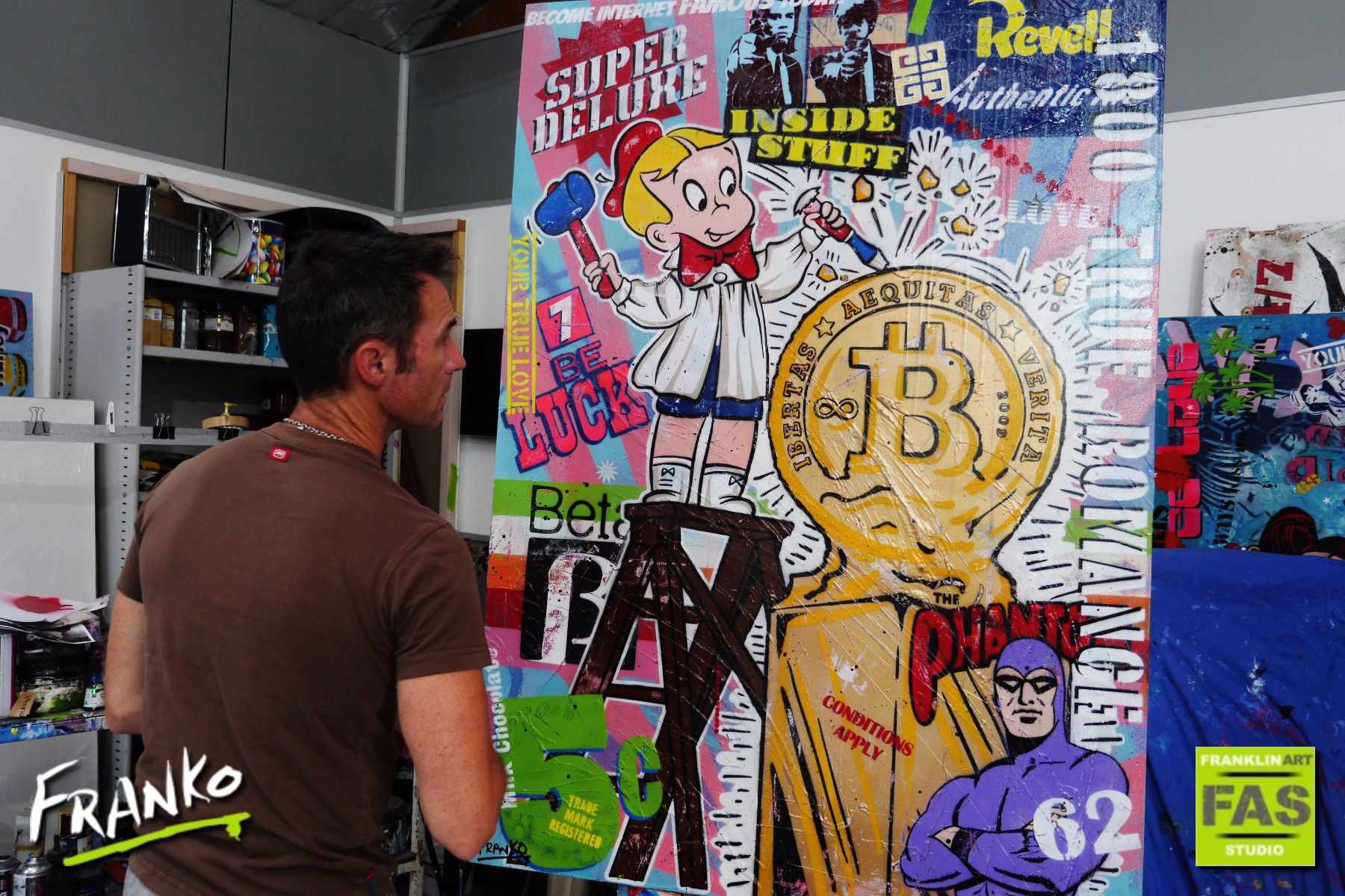 Bit By Bit 140cm x 100cm Richie Rich Bitcoin (SOLD)-bitcoin themed-[Franko_Artist]-[The_Block]-[Dream_Homes]-[ideas]- [Grand_Designs]-Franklin Art Studio