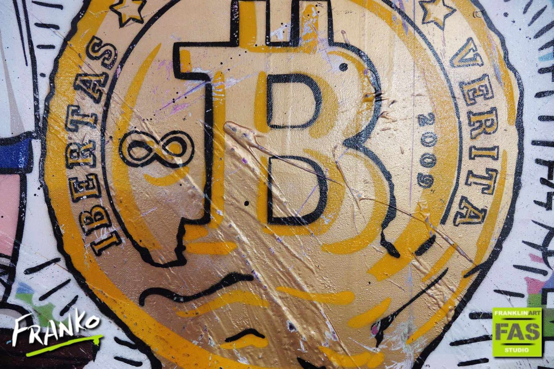 Bit By Bit 140cm x 100cm Richie Rich Bitcoin (SOLD)-bitcoin themed-[Franko]-[Artist]-[Australia]-[Painting]-Franklin Art Studio
