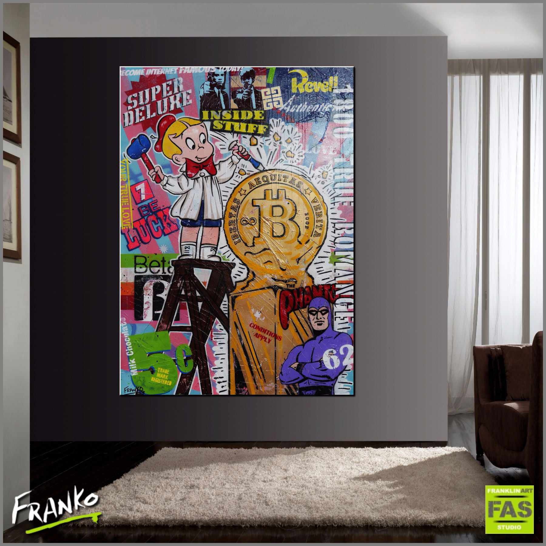Bit By Bit 140cm x 100cm Richie Rich Bitcoin (SOLD)-bitcoin themed-[Franko_Artist]-[Australian_artist]-[Gold_Coast]-[Brisbane]-[modern]-[contemporary]-[original]-[Large_artwork]-[The_Block]-[Dream_Homes]-[ideas]-[Grand_Designs]-[Art_Lover]-Franklin Art Studio