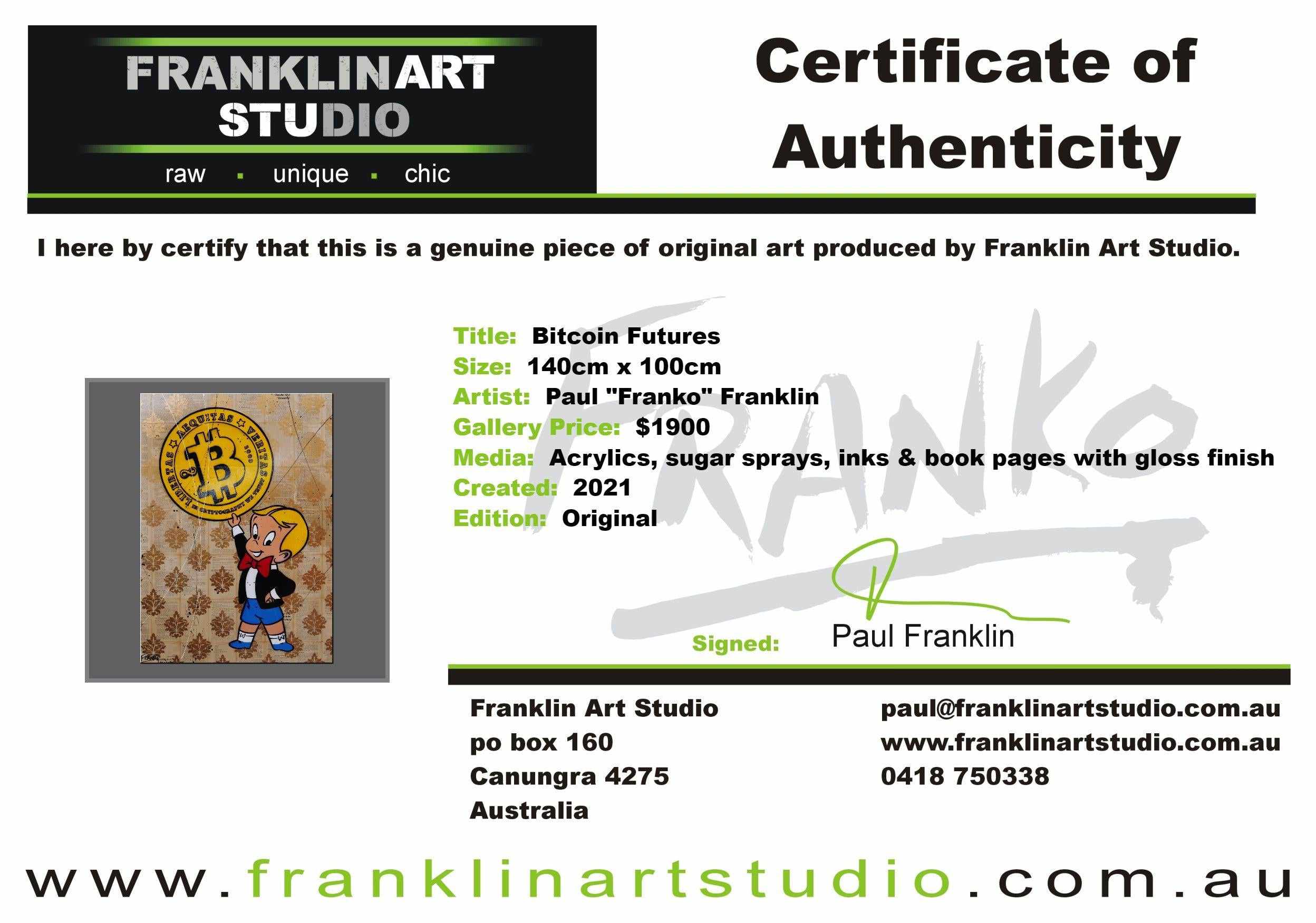 Bitcoin Futures 140cm x 100cm Richie Rich Bitcoin Urban Pop Book Club Painting (SOLD)-book club-[Franko_Artist]-[The_Block]-[Dream_Homes]-[ideas]-[Grand_Designs]-[Art_Lover]-Franklin Art Studio