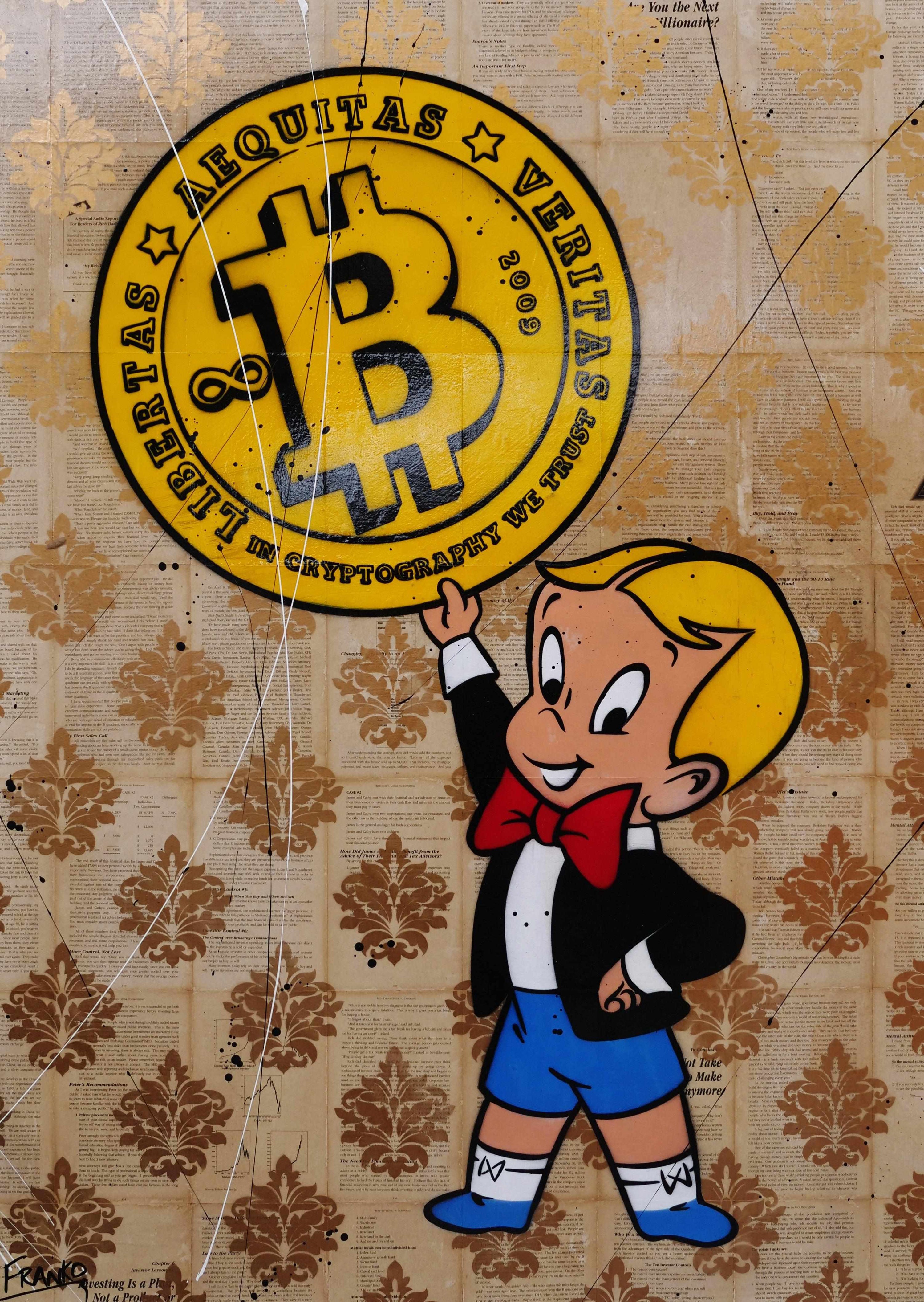 Bitcoin Futures 140cm x 100cm Richie Rich Bitcoin Urban Pop Book Club Painting (SOLD)-book club-[Franko_Artist]-[Australian_artist]-[Gold_Coast]-[Brisbane]-[modern]-[contemporary]-[original]-[Large_artwork]-Franklin Art Studio