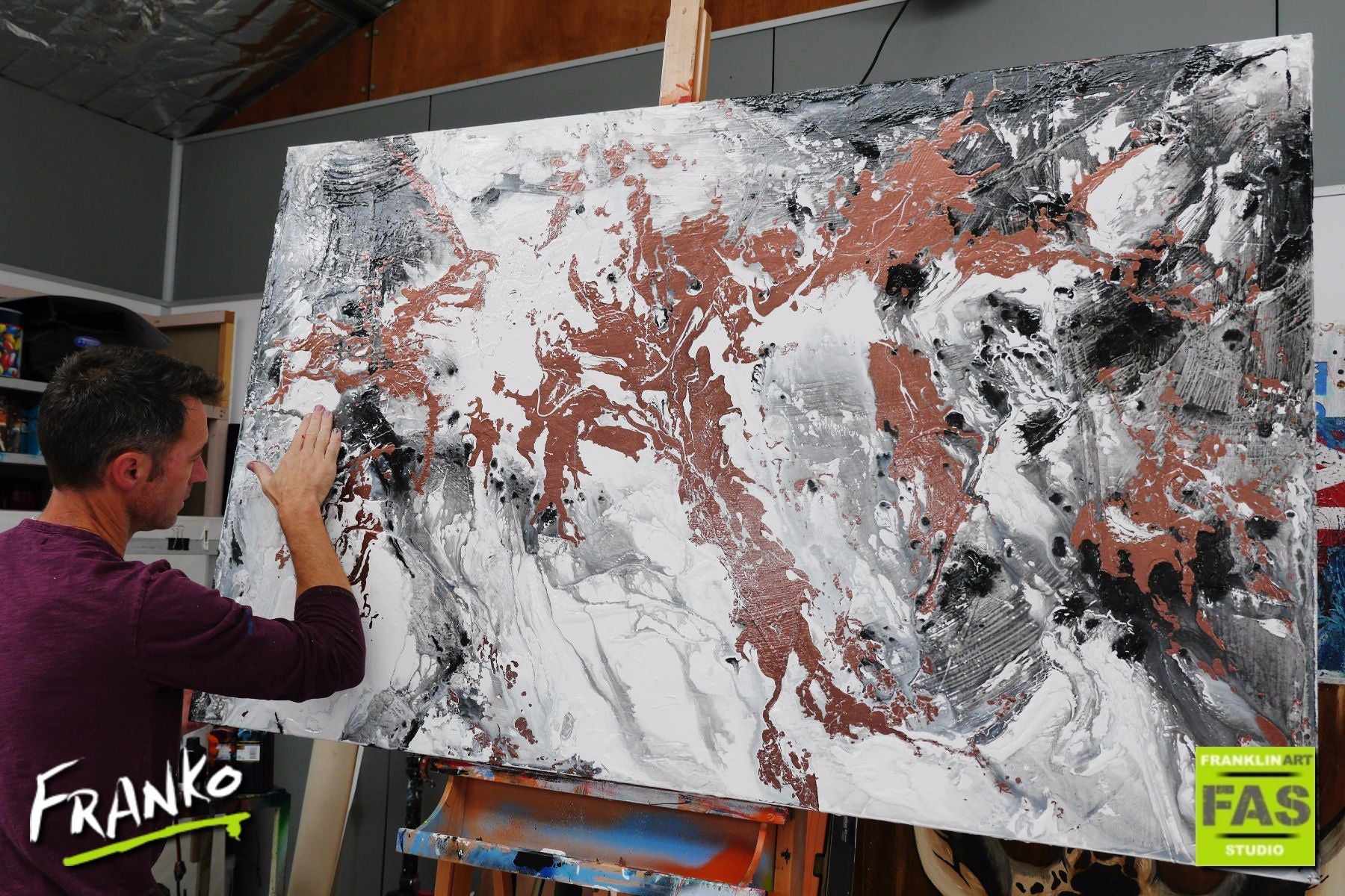 Black And White Infused Copper 160cm x 100cm Copper Black Abstract Painting (SOLD)-abstract-[Franko_Artist]-[The_Block]-[Dream_Homes]-[ideas]- [Grand_Designs]-Franklin Art Studio