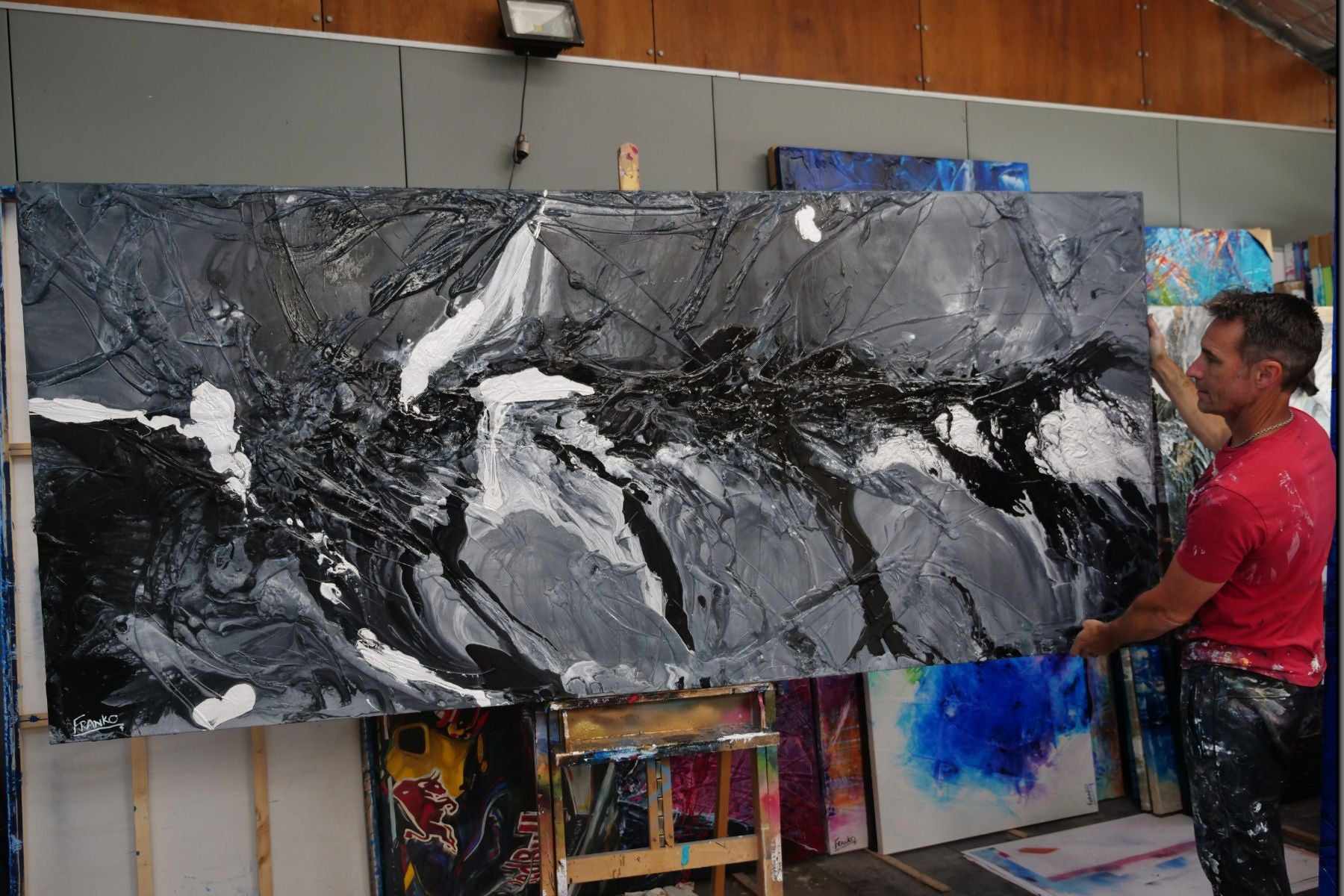 Black Magic 270cm x 120cm Black Grey Textured Abstract Painting (SOLD)-Abstract-[Franko_Artist]-[The_Block]-[Dream_Homes]-[ideas]- [Grand_Designs]-Franklin Art Studio
