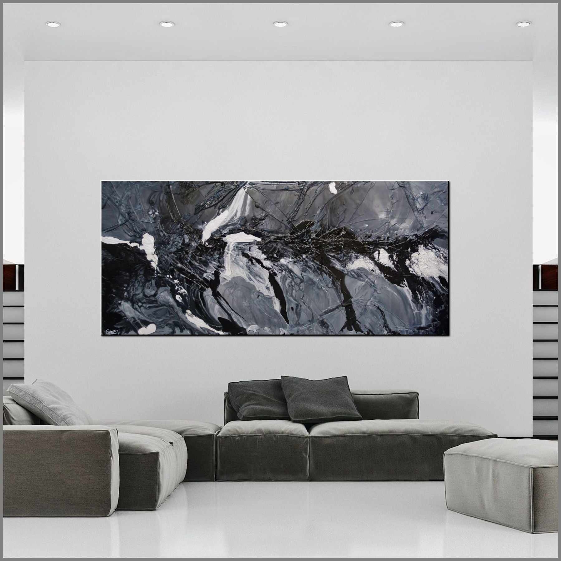 Black Magic 270cm x 120cm Black Grey Textured Abstract Painting (SOLD)-Abstract-[Franko_Artist]-[Australian_artist]-[Gold_Coast]-[Brisbane]-[modern]-[contemporary]-[original]-[Large_artwork]-[The_Block]-[Dream_Homes]-[ideas]-[Grand_Designs]-[Art_Lover]-Franklin Art Studio