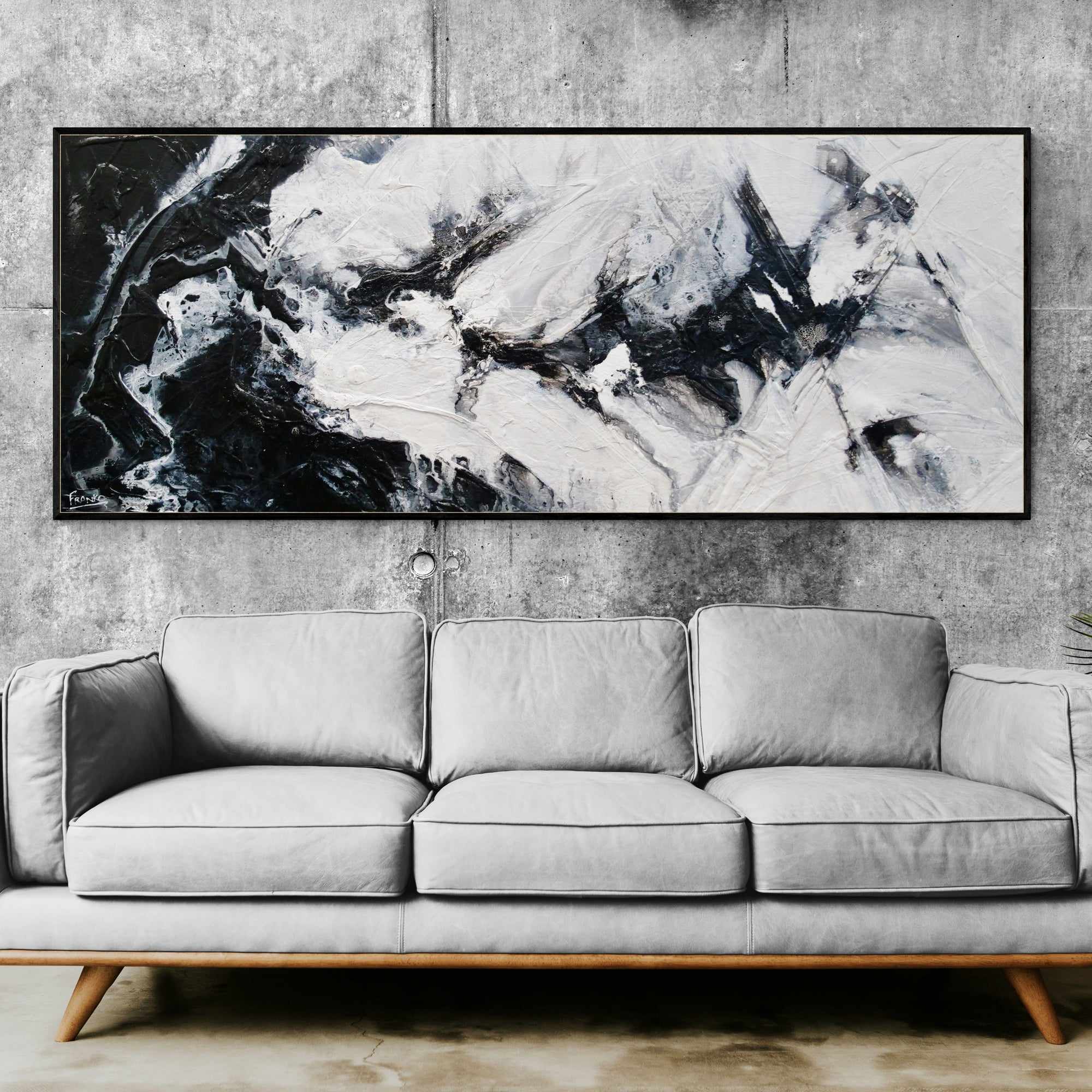 Black Pearl 200cm x 80cm Black White Textured Abstract Painting (SOLD)-Abstract-[Franko_Artist]-[The_Block]-[Dream_Homes]-[ideas]-[Grand_Designs]-[Art_Lover]-Franklin Art Studio