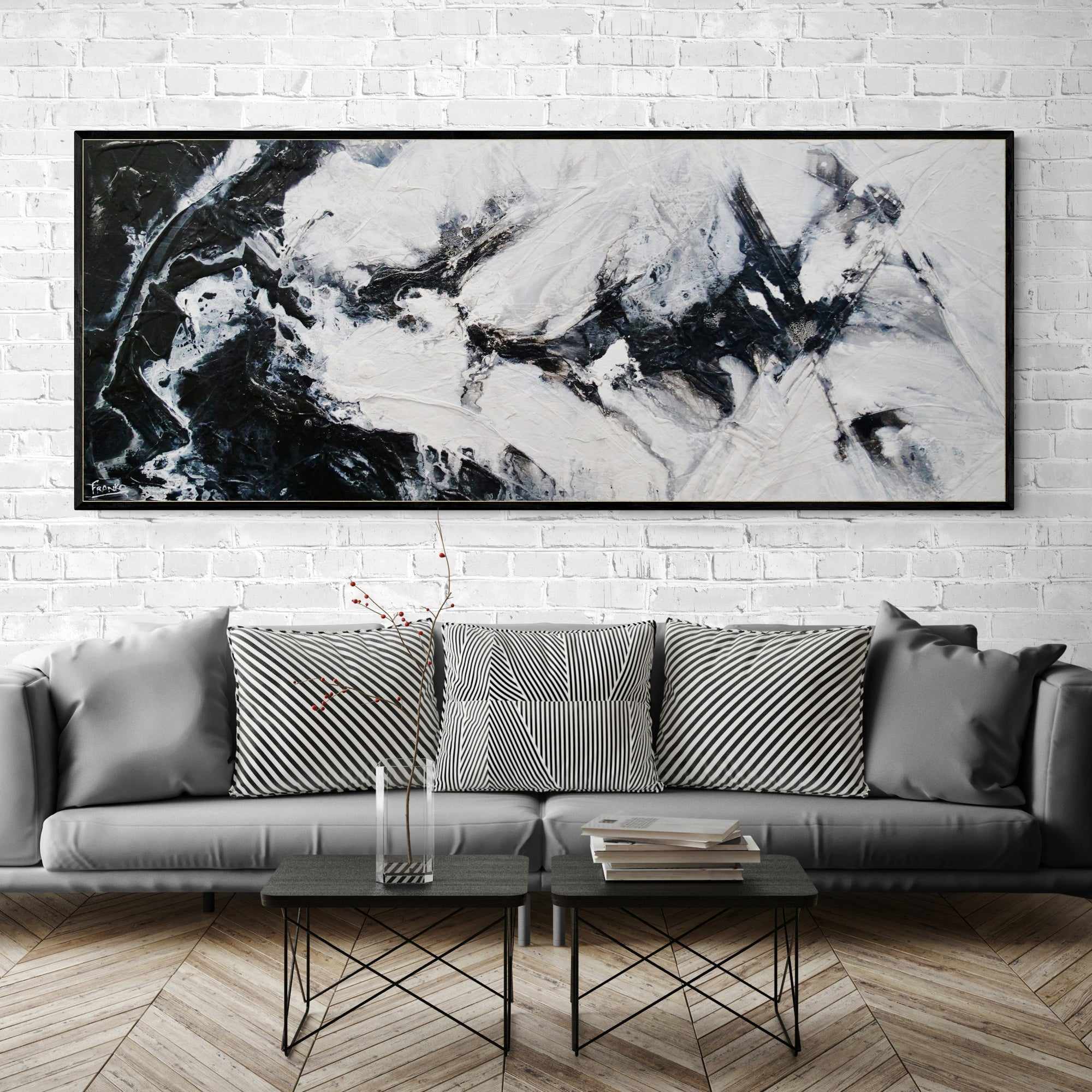 Black Pearl 200cm x 80cm Black White Textured Abstract Painting (SOLD)-Abstract-[Franko_Artist]-[Australian_artist]-[Gold_Coast]-[Brisbane]-[modern]-[contemporary]-[original]-[Large_artwork]-[The_Block]-[Dream_Homes]-[ideas]-[Grand_Designs]-[Art_Lover]-Franklin Art Studio