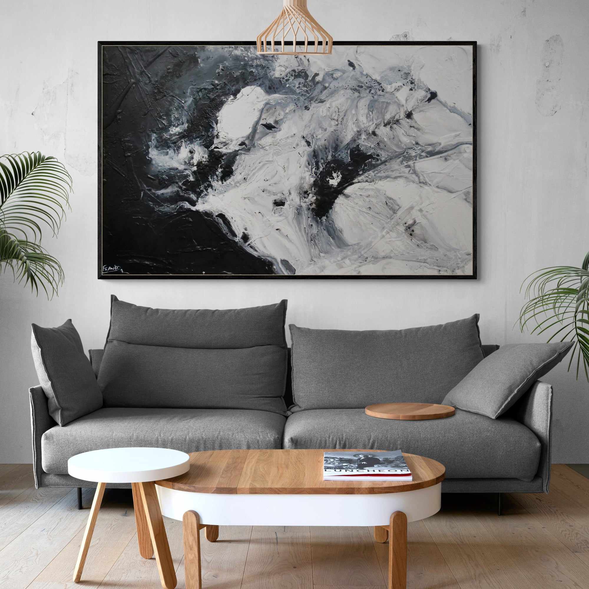 Black Rapture 160cm x 100cm Black White Textured Abstract Painting (SOLD)-Abstract-[Franko_Artist]-[The_Block]-[Dream_Homes]-[ideas]- [Grand_Designs]-Franklin Art Studio