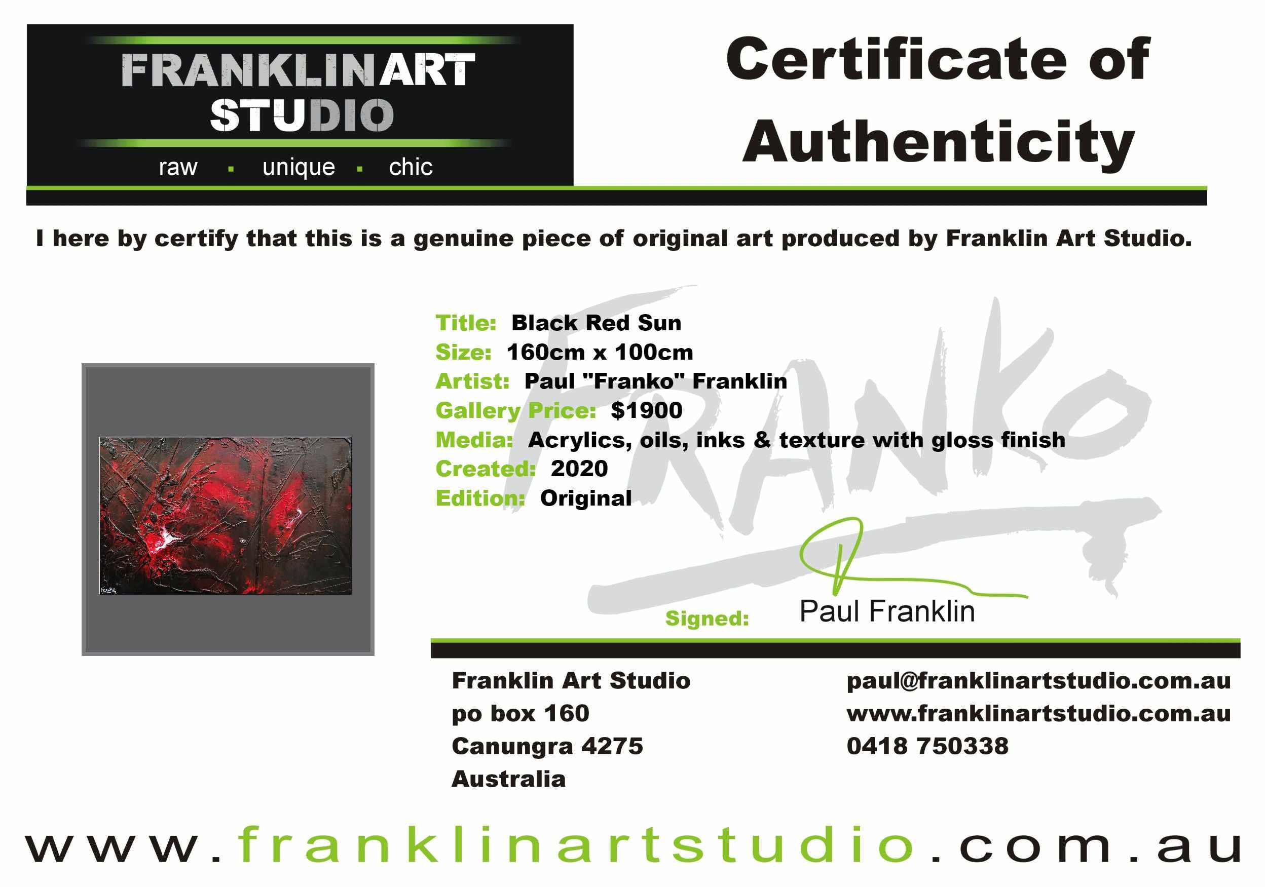 Black Red Sun 160cm x 100cm Black Red Textured Abstract Painting (SOLD)-Abstract-[Franko_Artist]-[The_Block]-[Dream_Homes]-[ideas]-[Grand_Designs]-[Art_Lover]-Franklin Art Studio